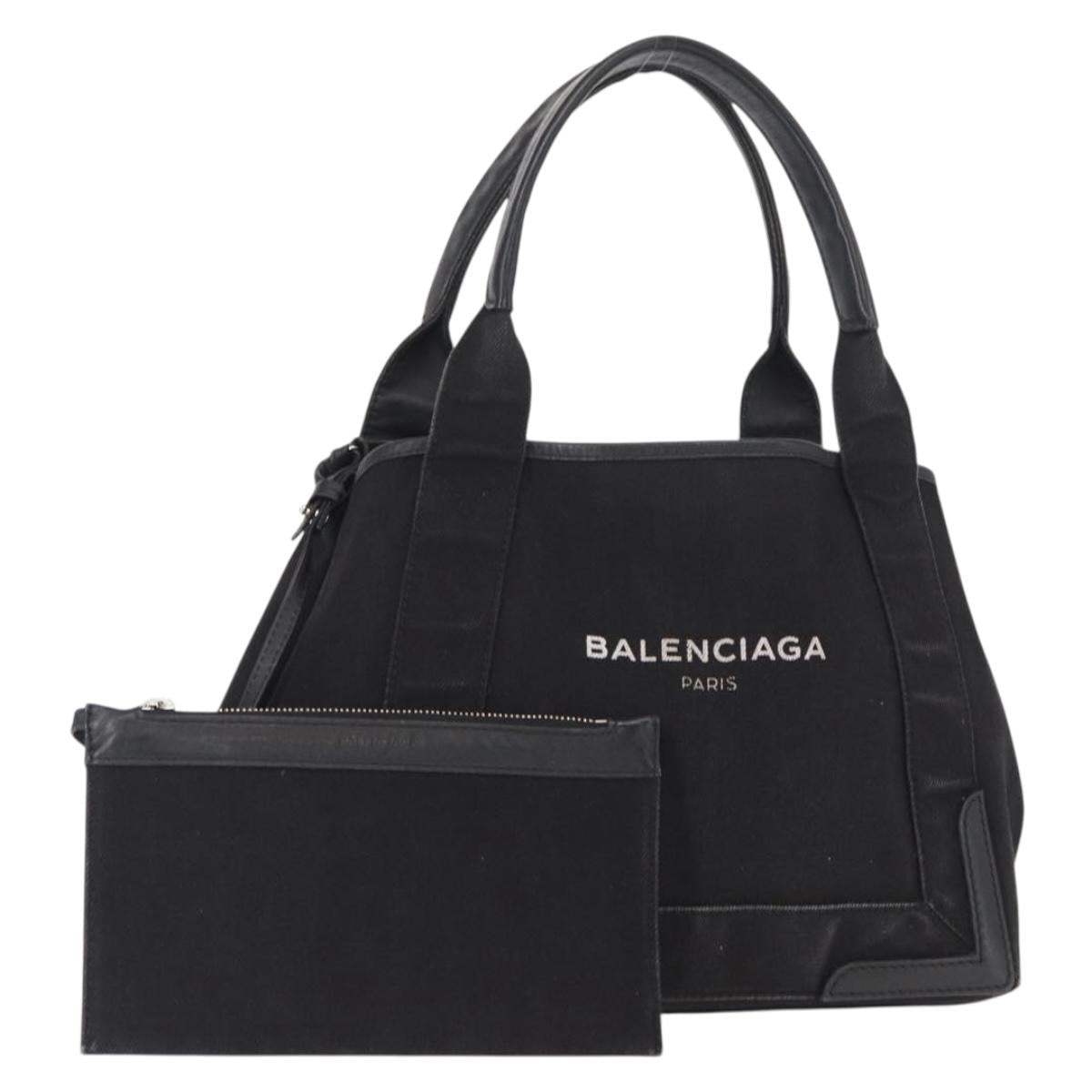 BALENCIAGA Navy Cabas S Hand Bag Canvas Black 339933 Auth hk3318