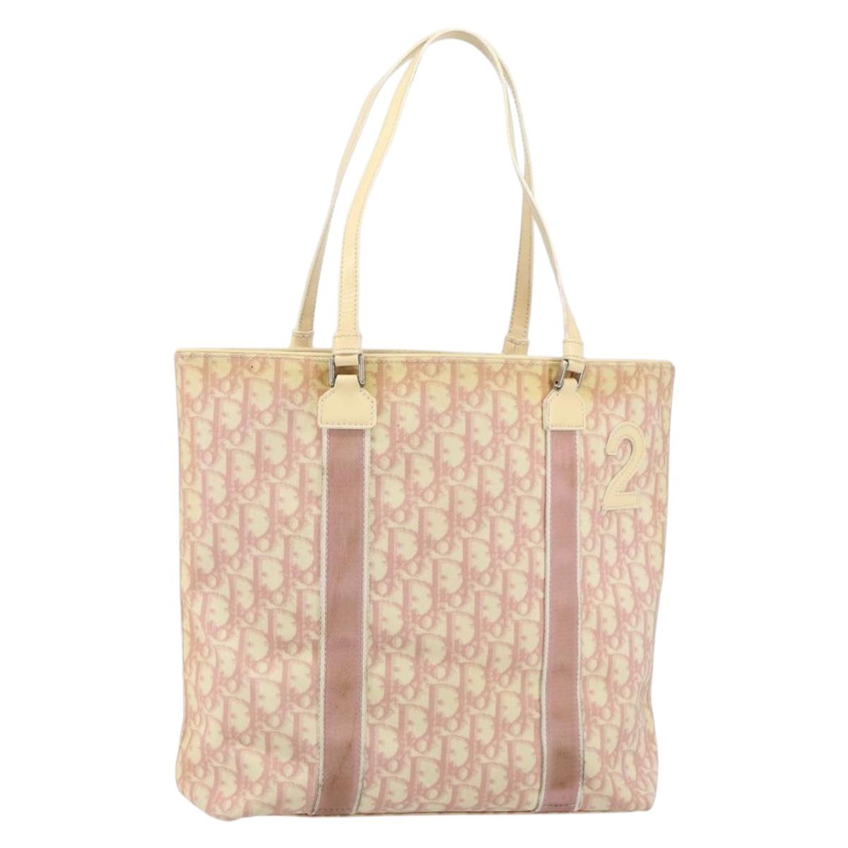 Christian Dior Trotter Canvas Tote Bag PVC Pink Silver Auth hk3319