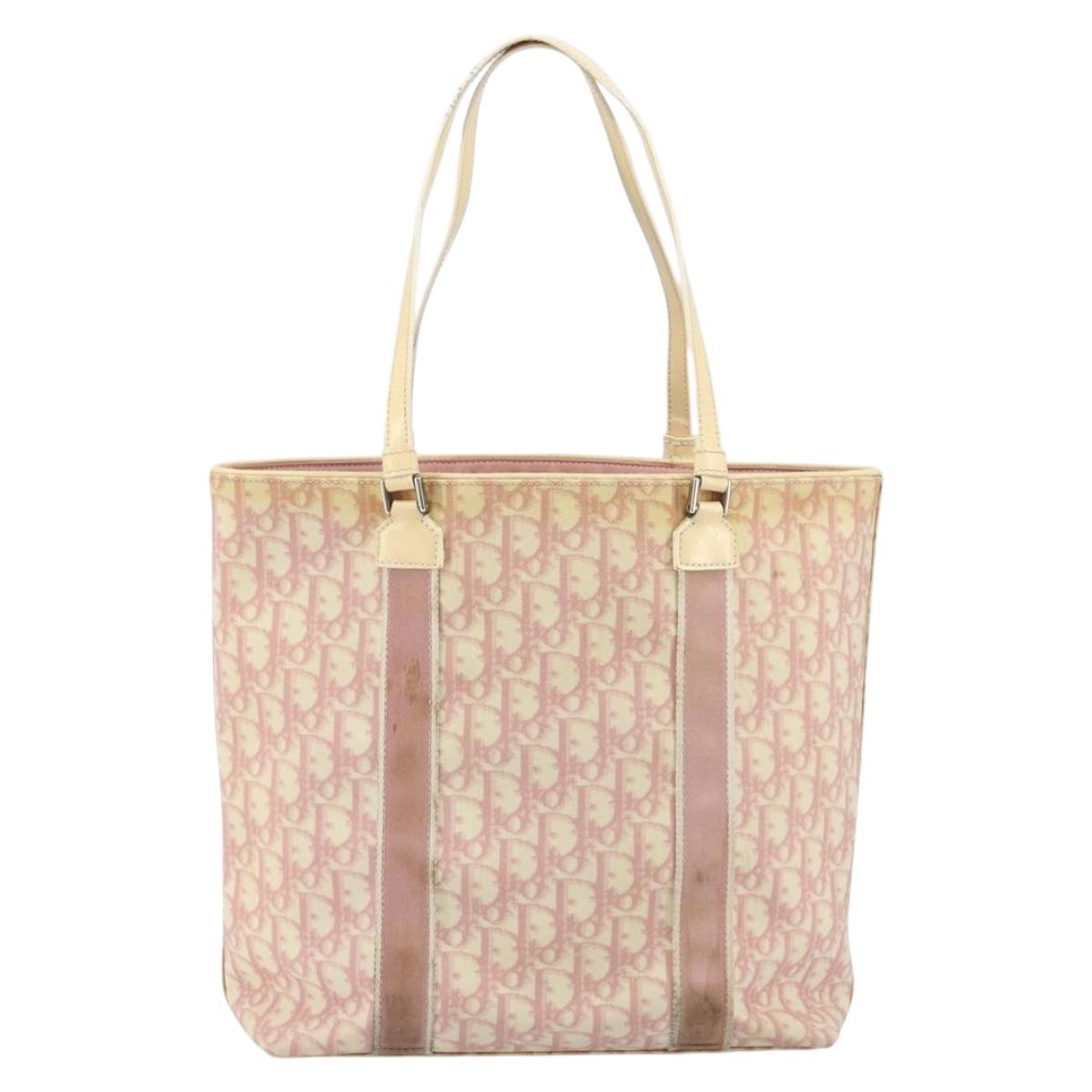 Christian Dior Trotter Canvas Tote Bag PVC Pink Silver Auth hk3319