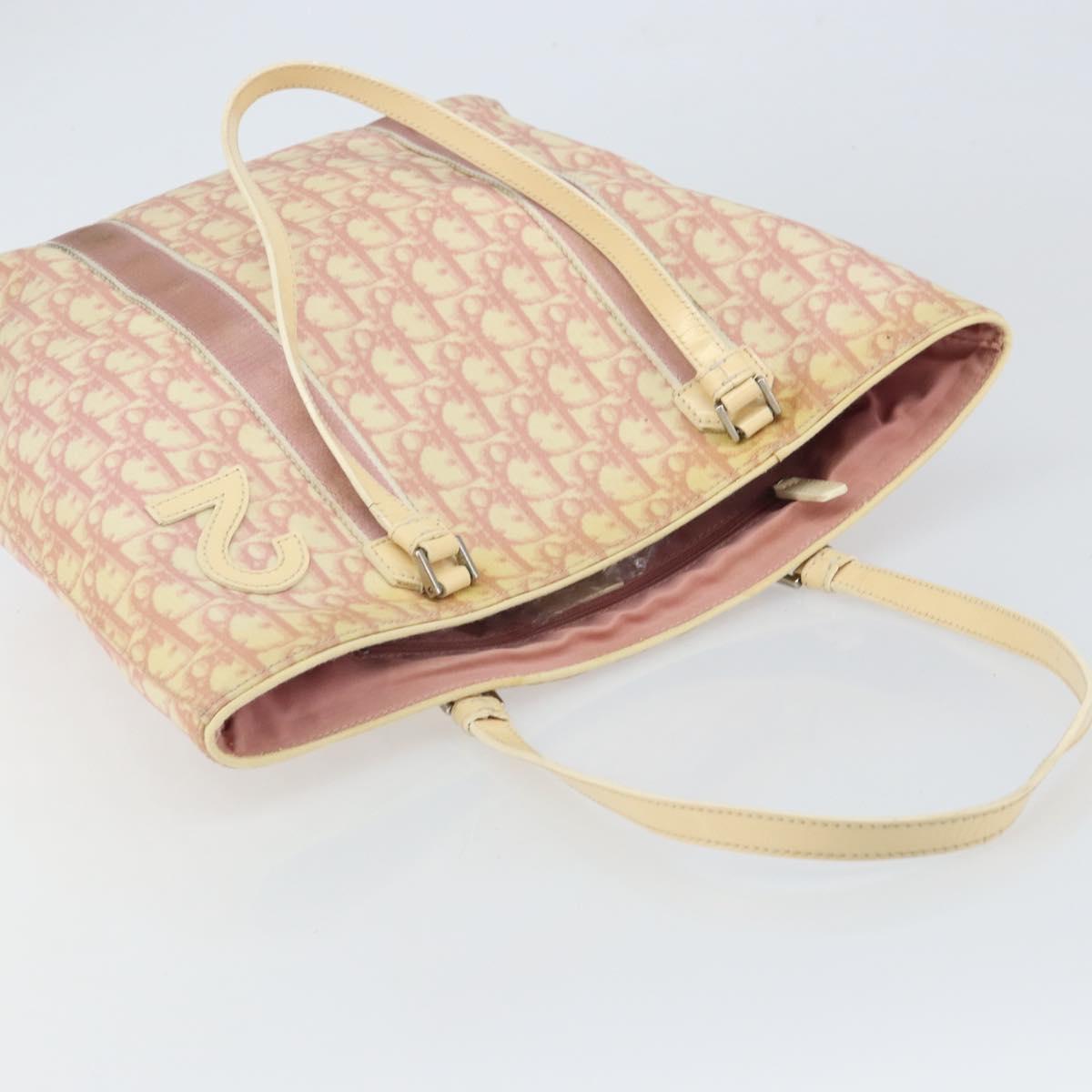 Christian Dior Trotter Canvas Tote Bag PVC Pink Silver Auth hk3319
