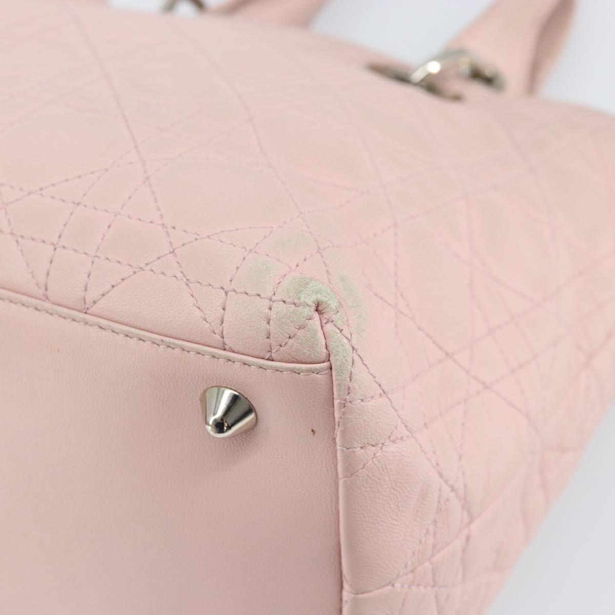 Christian Dior Canage Hand Bag Leather Pink Silver Auth hk3320