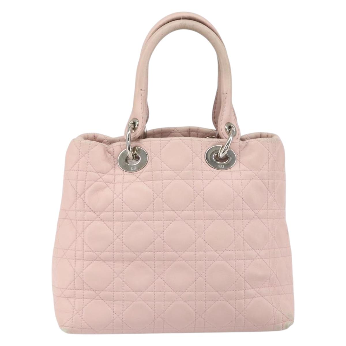 Christian Dior Canage Hand Bag Leather Pink Silver Auth hk3320