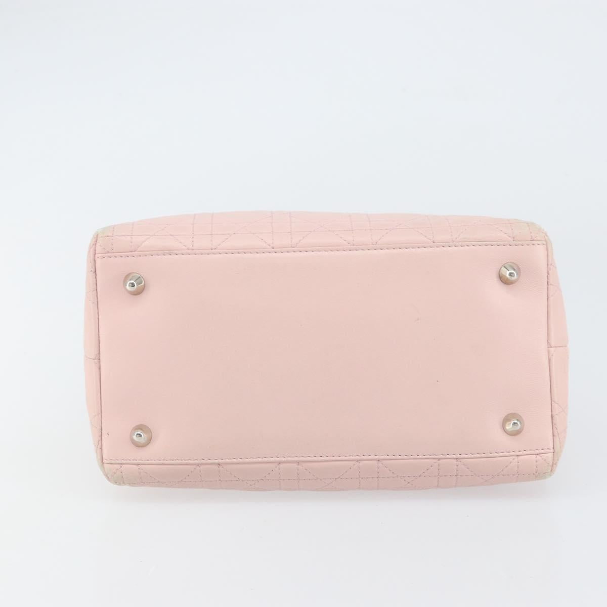 Christian Dior Canage Hand Bag Leather Pink Silver Auth hk3320