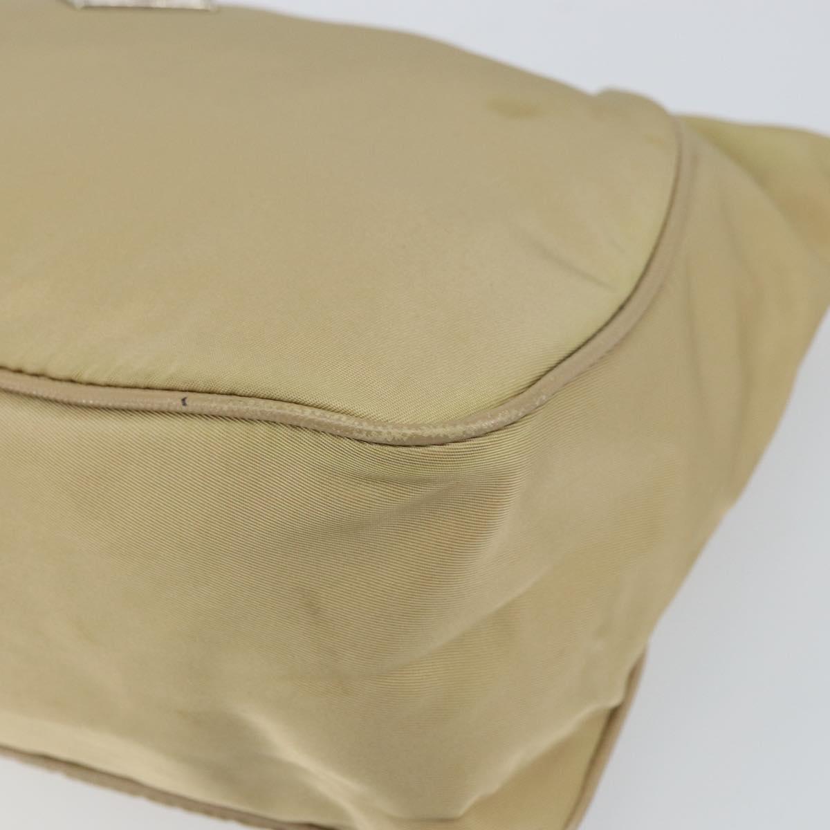 PRADA Shoulder Bag Nylon Beige Silver Auth hk3322
