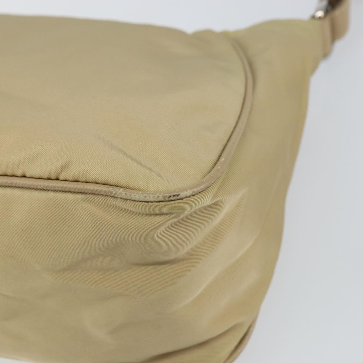 PRADA Shoulder Bag Nylon Beige Silver Auth hk3322