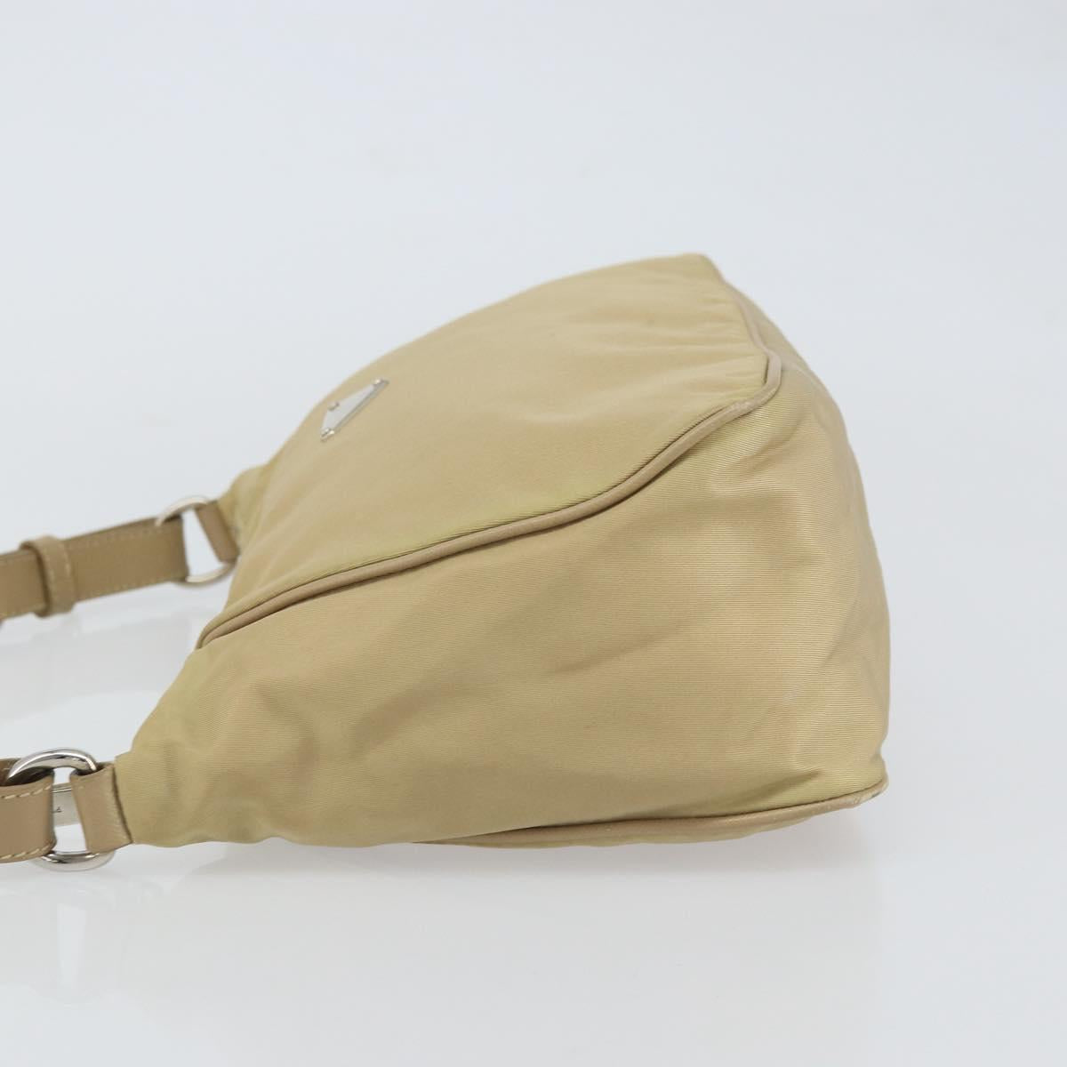 PRADA Shoulder Bag Nylon Beige Silver Auth hk3322