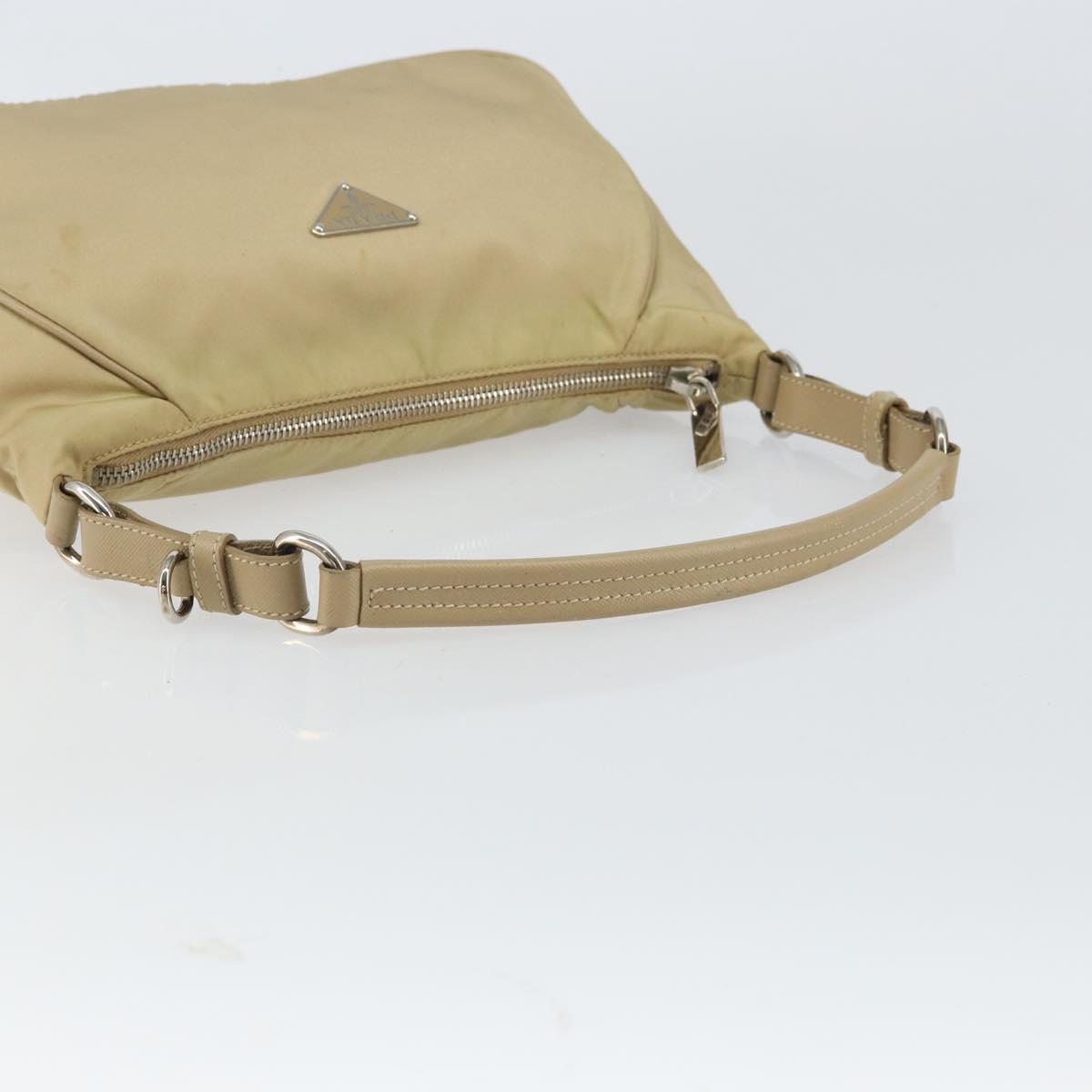 PRADA Shoulder Bag Nylon Beige Silver Auth hk3322