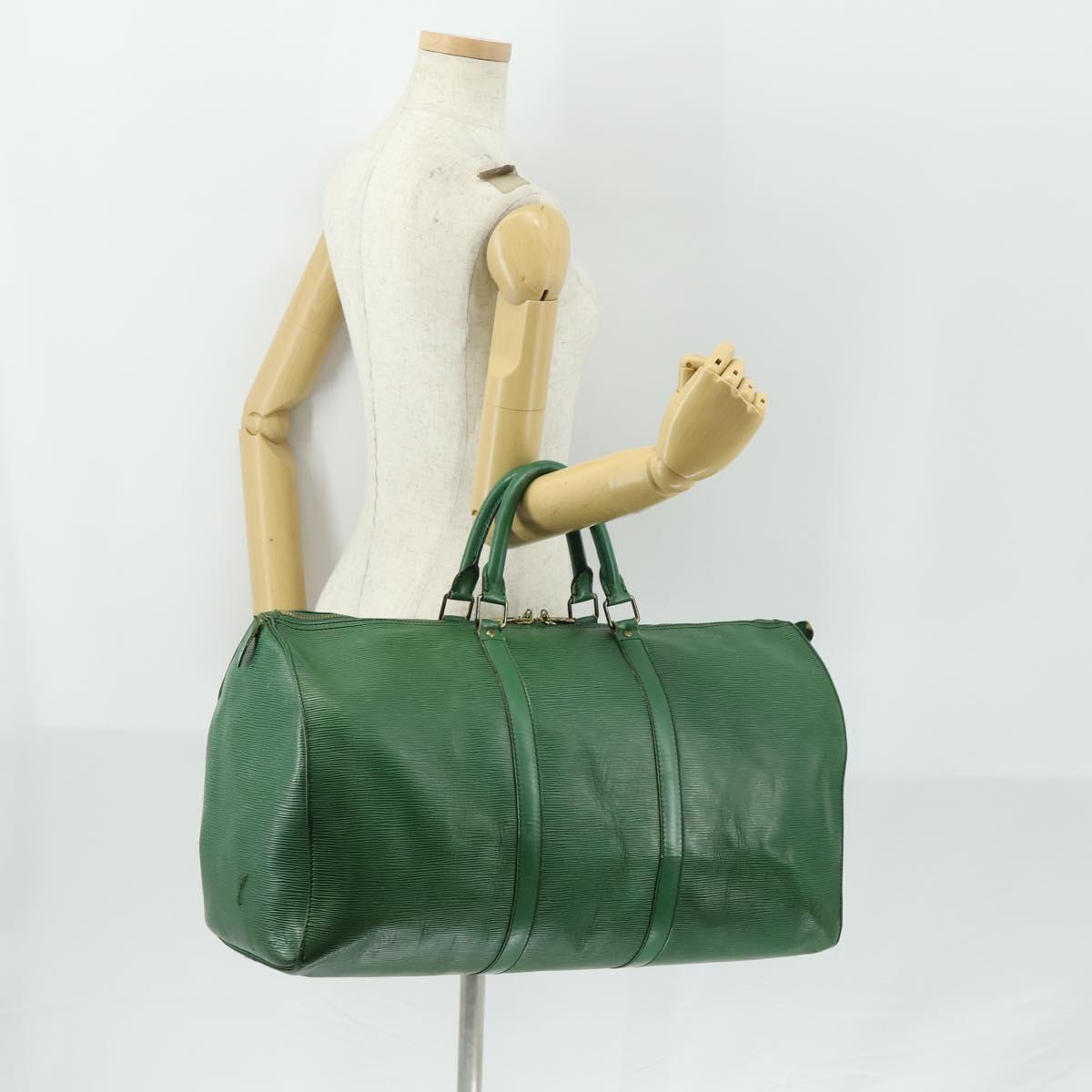 LOUIS VUITTON Epi Keepall 50 Boston Bag Green M42964 LV Auth hk3328