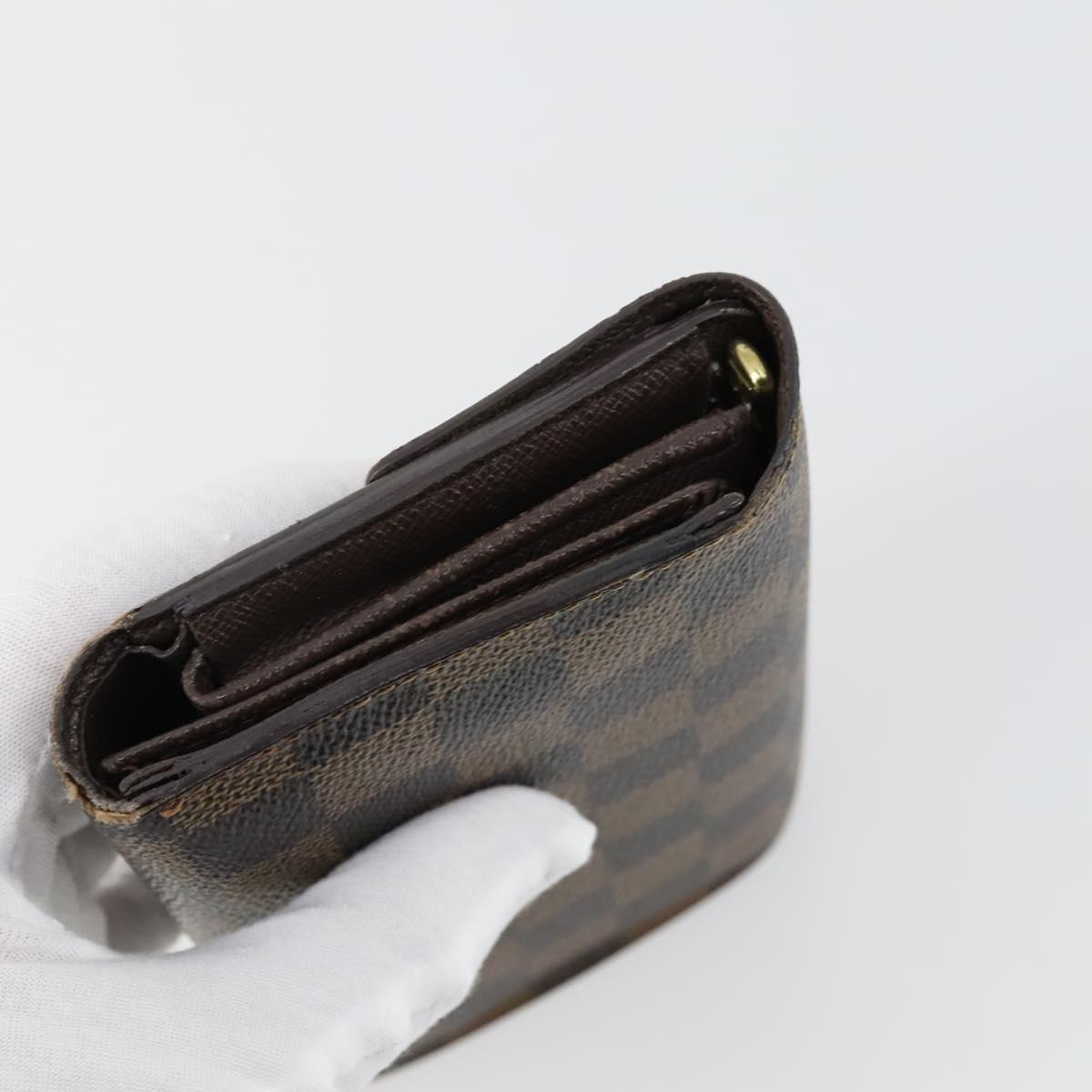 LOUIS VUITTON Damier Ebene Wallet Leather 3 Set LV Auth hk3332