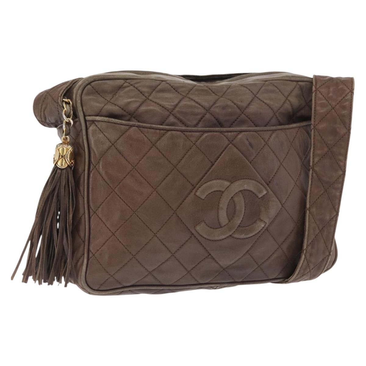 CHANEL Matelasse COCO Mark Shoulder Bag Leather Brown Gold CC Auth hk3336