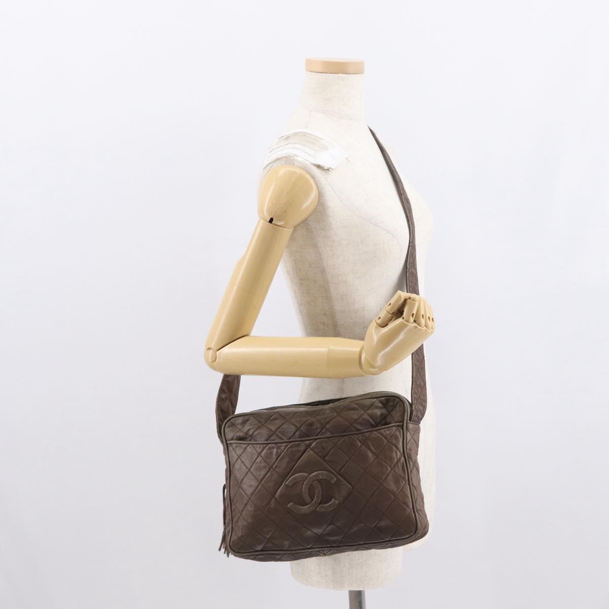 CHANEL Matelasse COCO Mark Shoulder Bag Leather Brown Gold CC Auth hk3336