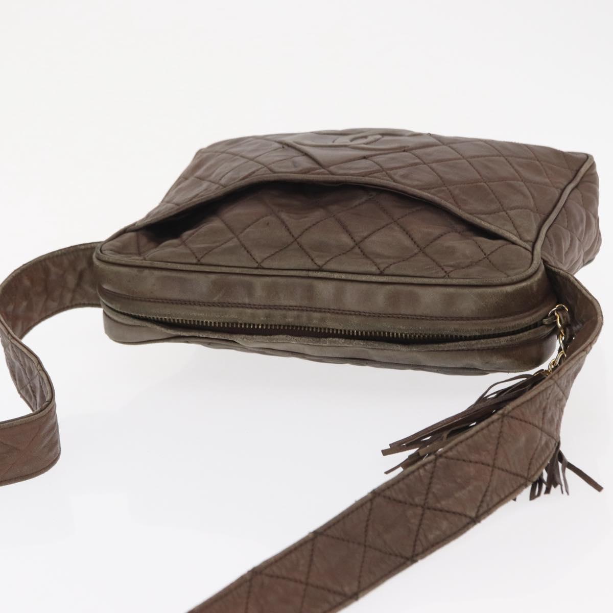 CHANEL Matelasse COCO Mark Shoulder Bag Leather Brown Gold CC Auth hk3336