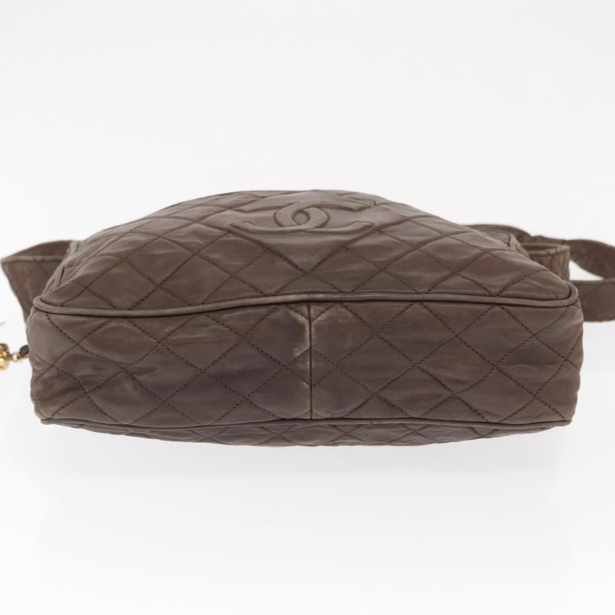 CHANEL Matelasse COCO Mark Shoulder Bag Leather Brown Gold CC Auth hk3336