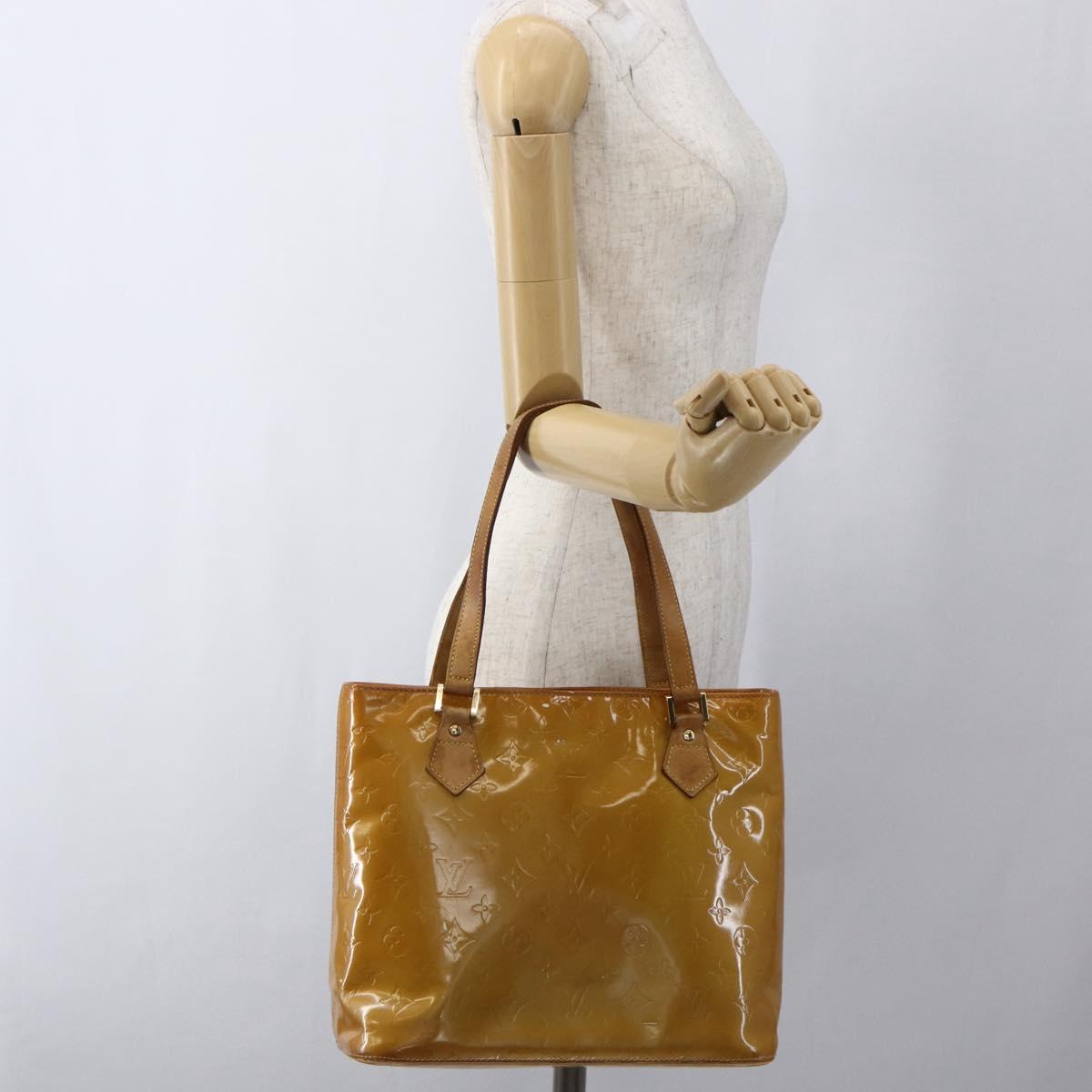 LOUIS VUITTON Monogram Vernis Houston Hand Bag Beige M91004 LV Auth hk3345