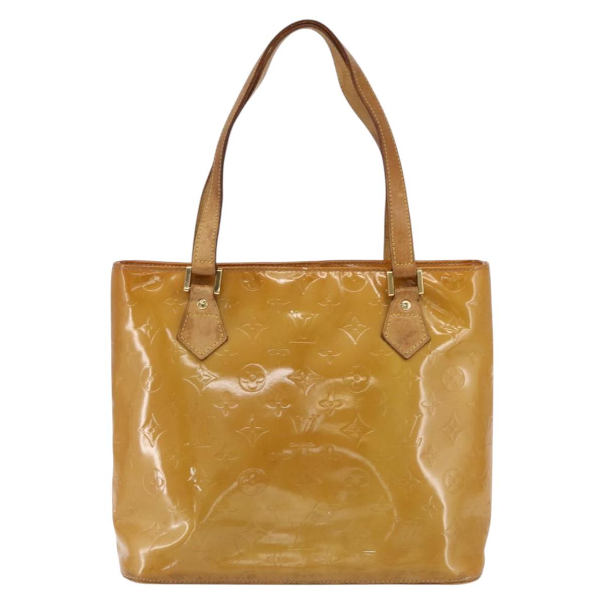 LOUIS VUITTON Monogram Vernis Houston Hand Bag Beige M91004 LV Auth hk3345