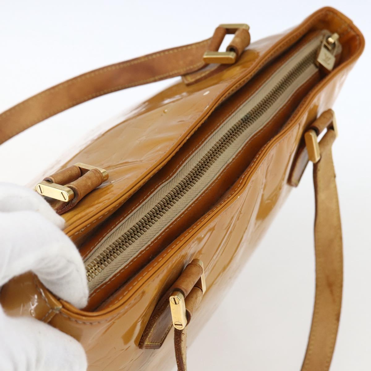 LOUIS VUITTON Monogram Vernis Houston Hand Bag Beige M91004 LV Auth hk3345