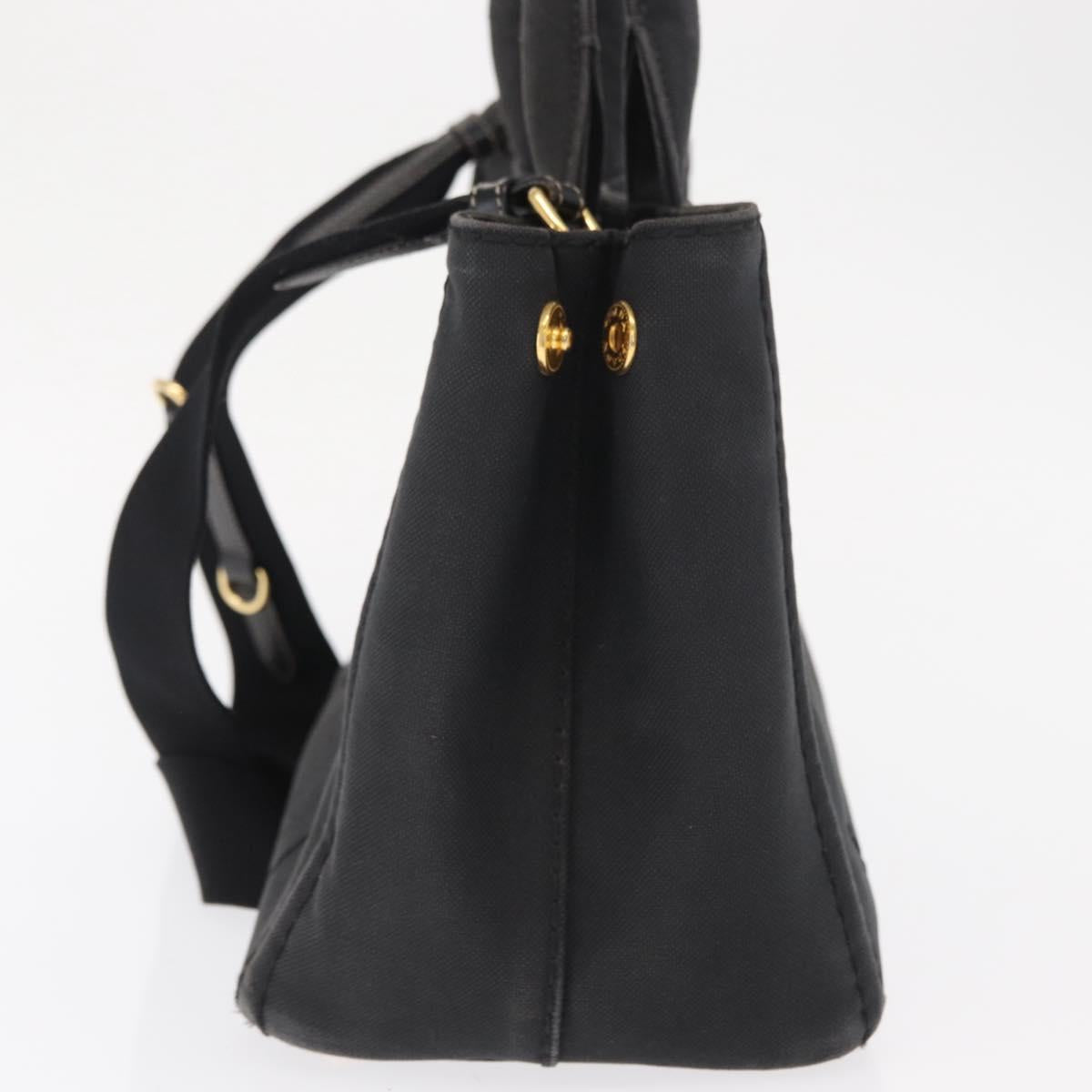 PRADA Canapa PM Hand Bag Canvas 2way Black Gold Auth hk3347