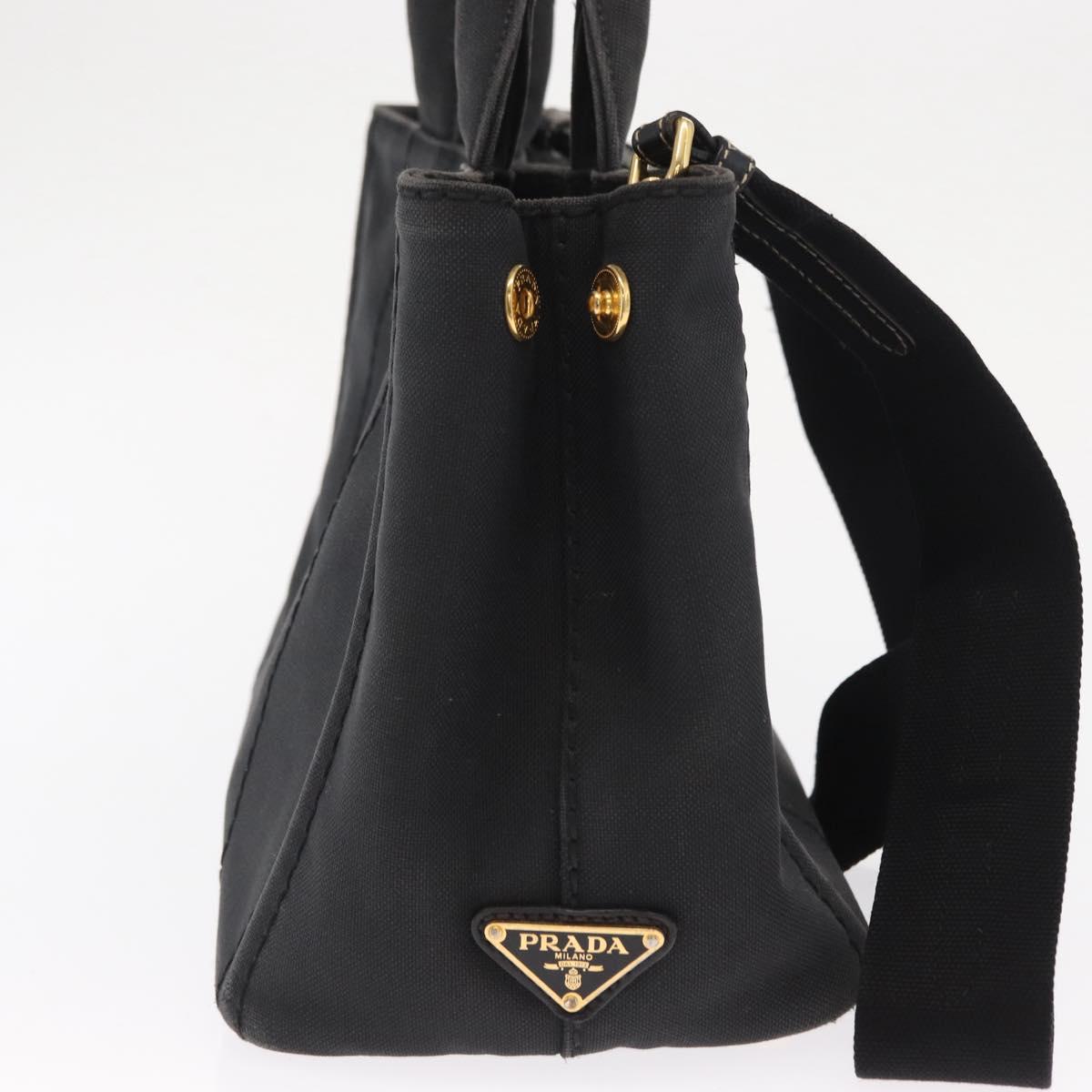 PRADA Canapa PM Hand Bag Canvas 2way Black Gold Auth hk3347