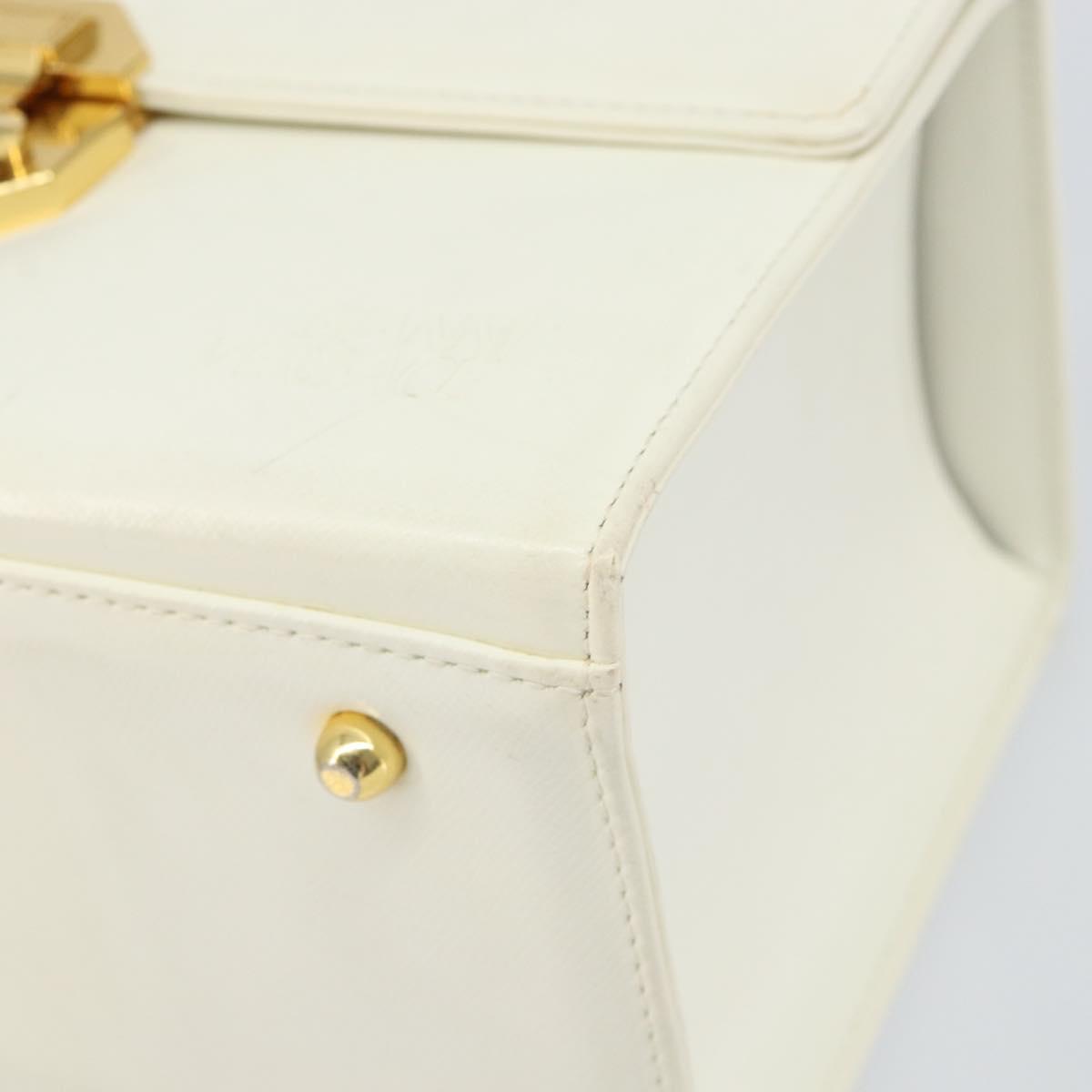Gianni Versace Hand Bag Leather White Gold Auth hk3351