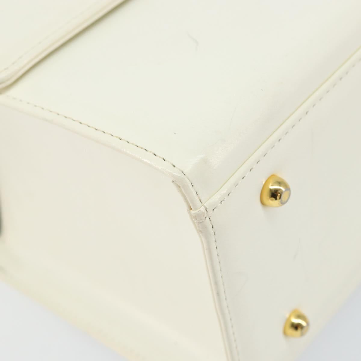 Gianni Versace Hand Bag Leather White Gold Auth hk3351