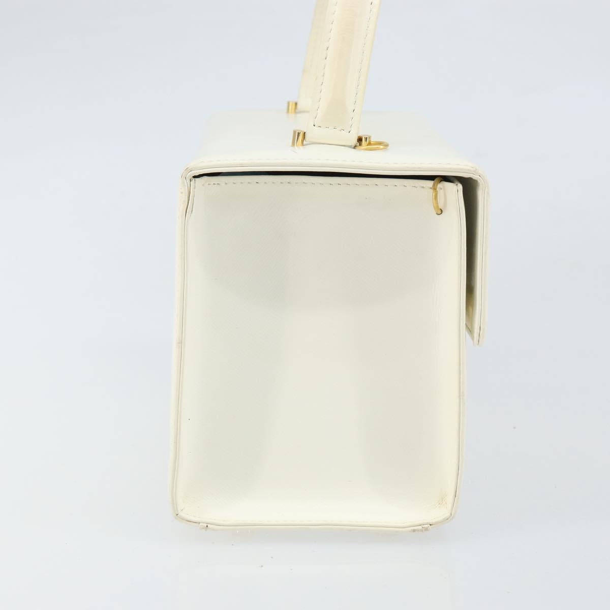 Gianni Versace Hand Bag Leather White Gold Auth hk3351