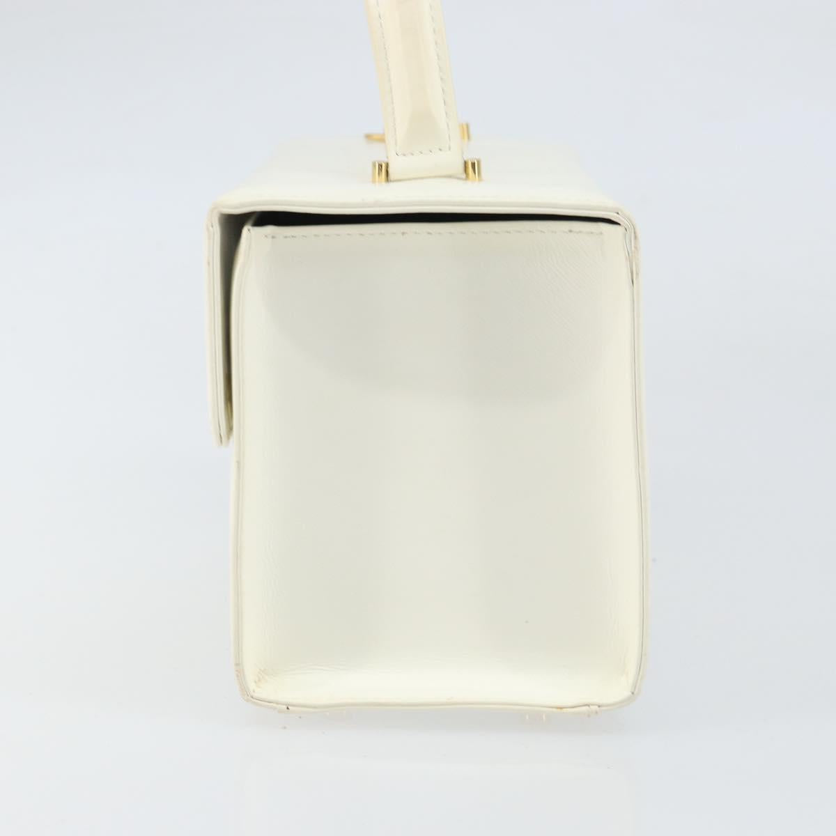 Gianni Versace Hand Bag Leather White Gold Auth hk3351