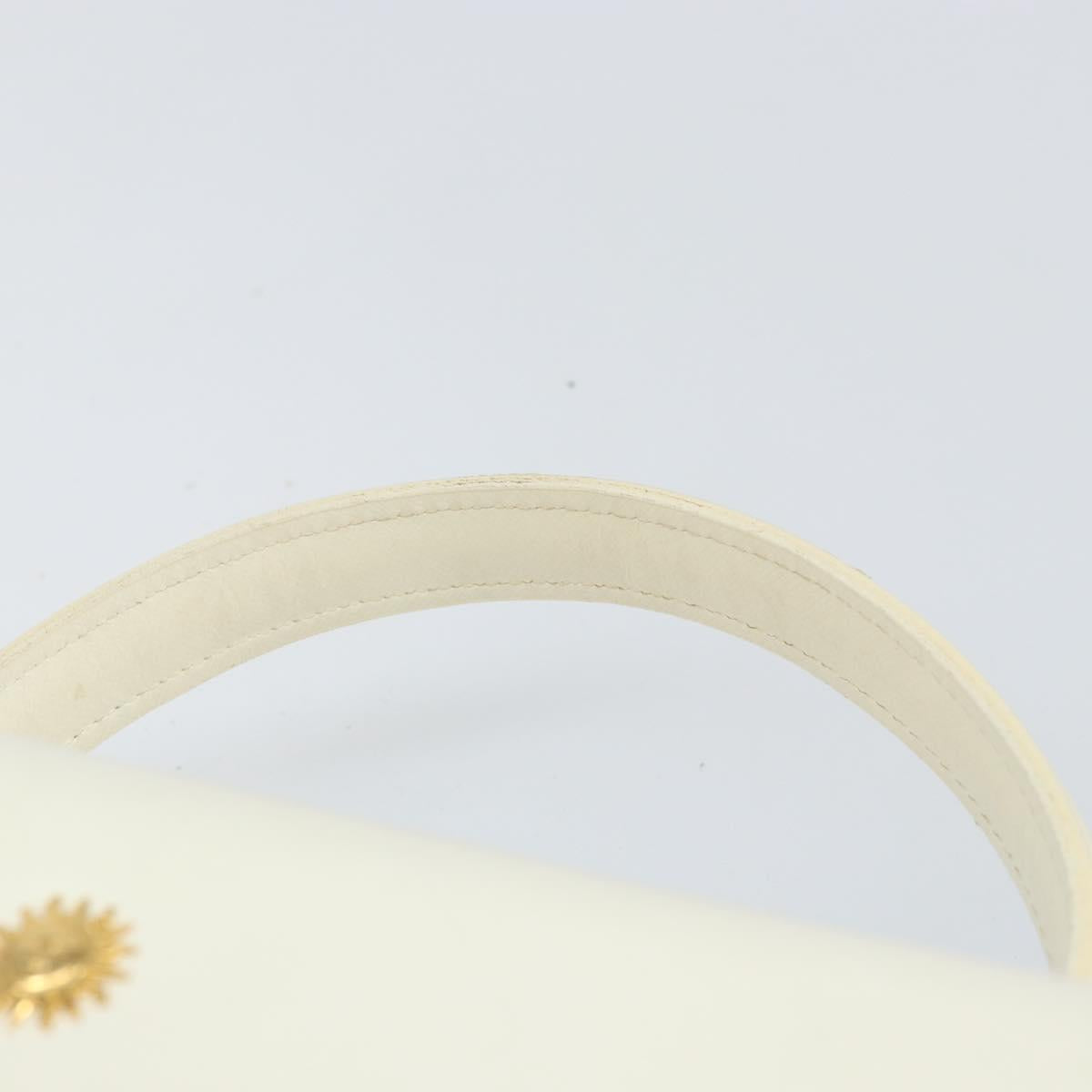 Gianni Versace Hand Bag Leather White Gold Auth hk3351
