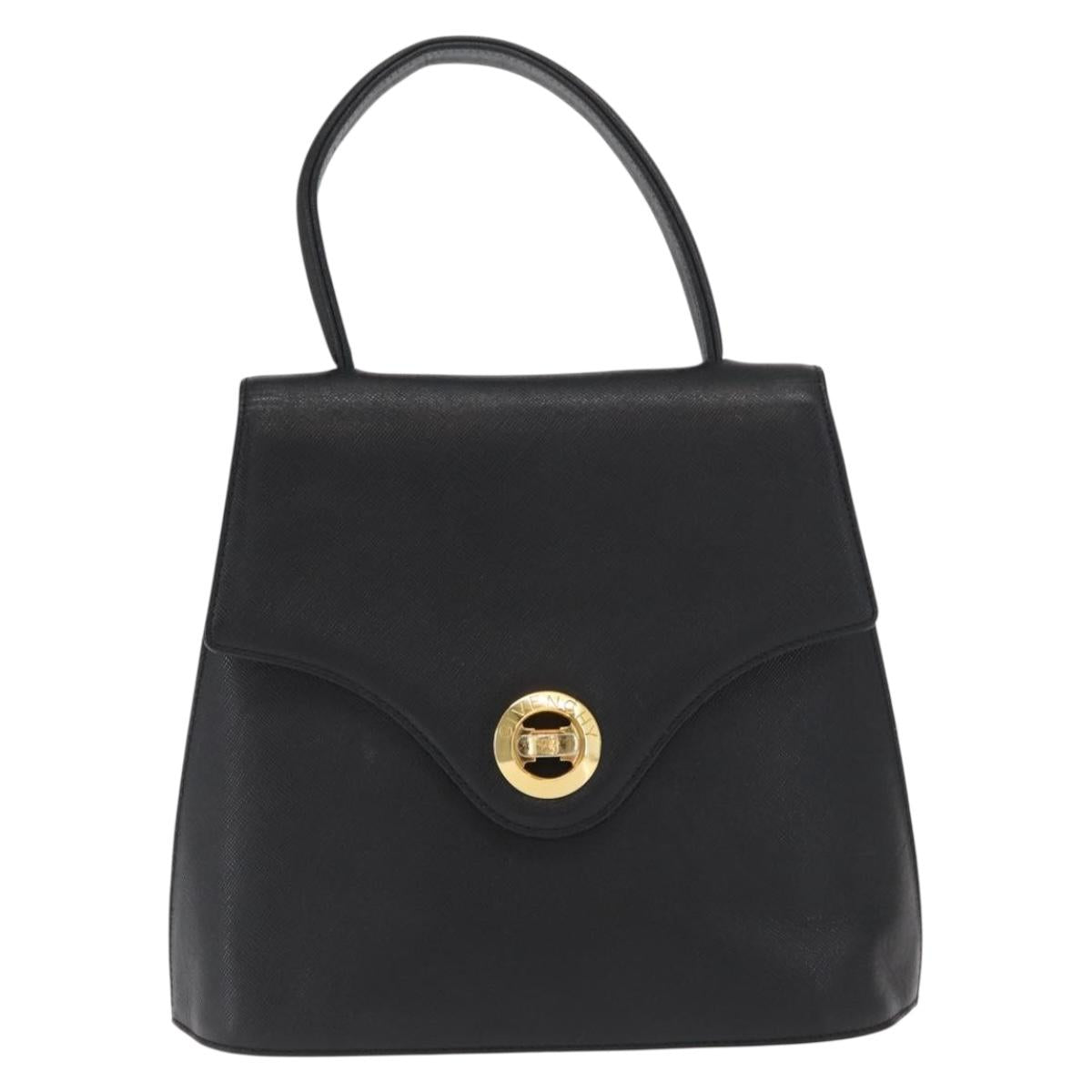 GIVENCHY Hand Bag Leather Black Gold Auth hk3353