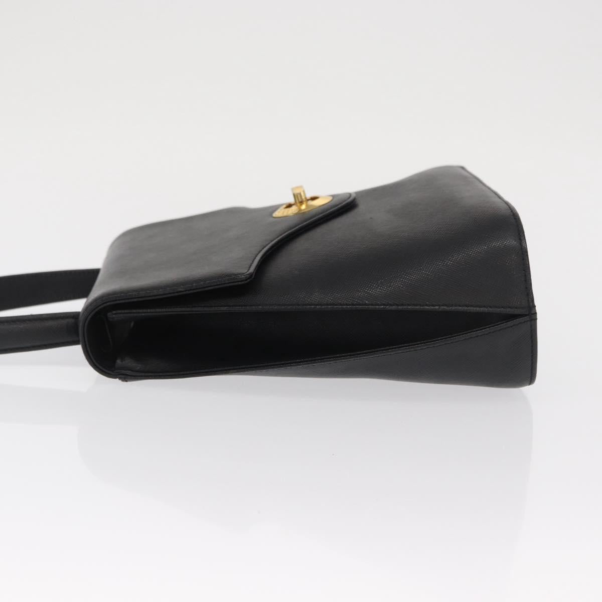 GIVENCHY Hand Bag Leather Black Gold Auth hk3353