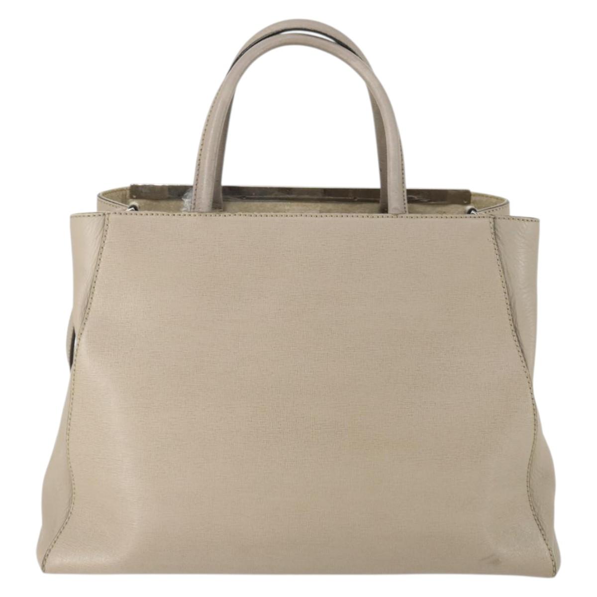 FENDI To joule Hand Bag Leather 2way Beige Silver Auth hk3360