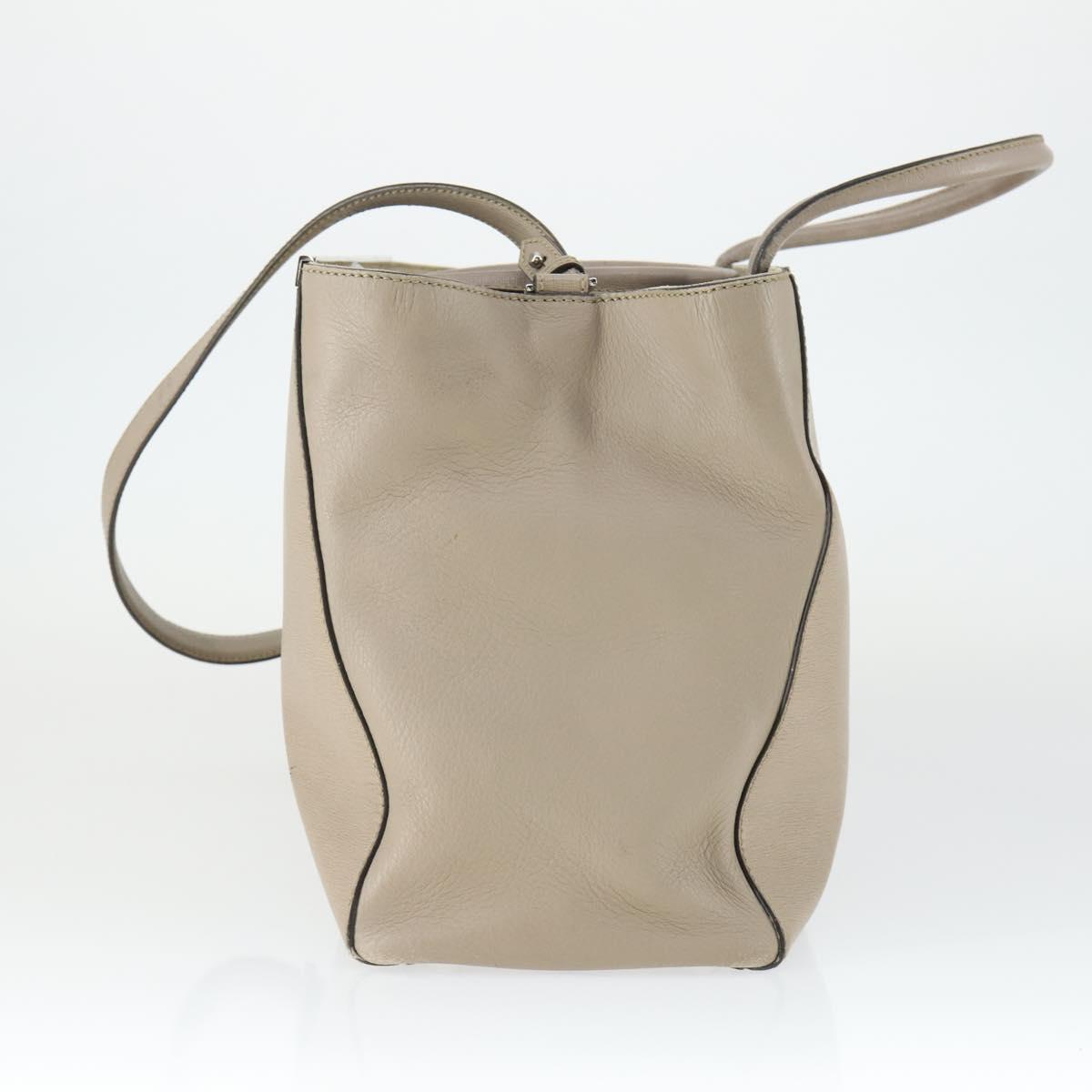 FENDI To joule Hand Bag Leather 2way Beige Silver Auth hk3360