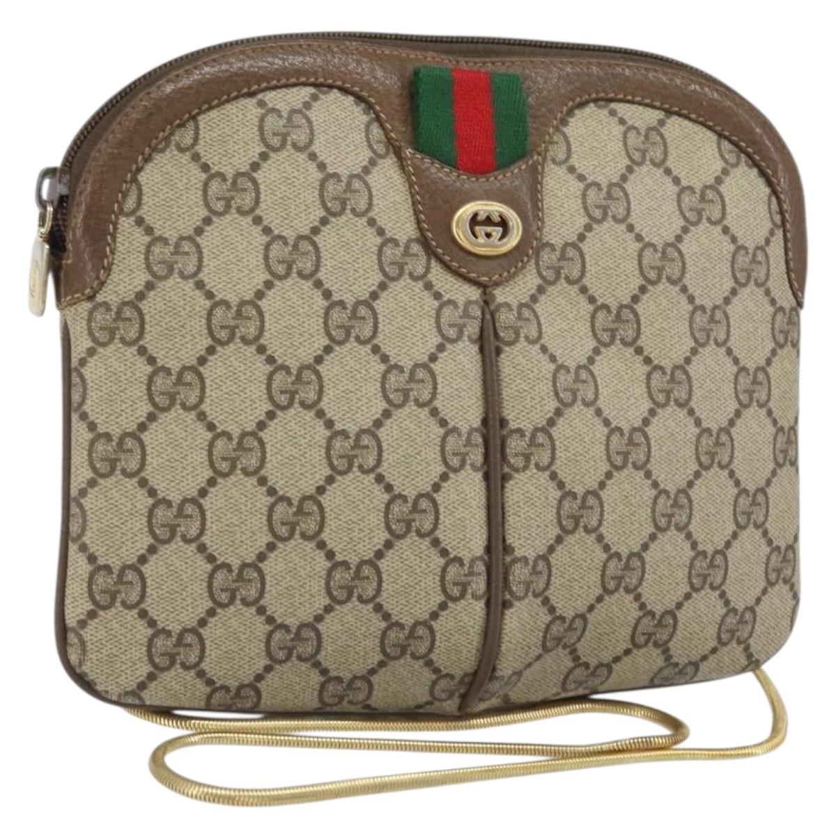GUCCI GG Supreme Web Sherry Line Bag PVC Beige Gold 904 02 047 Auth hk3361