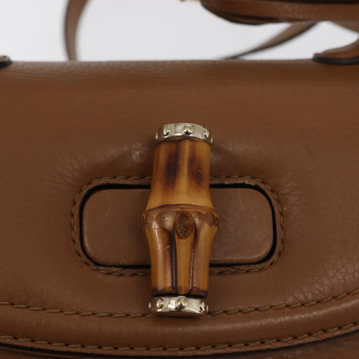 GUCCI New Bamboo Tote Bag Leather 2way Brown Gold 254884 Auth hk3362V