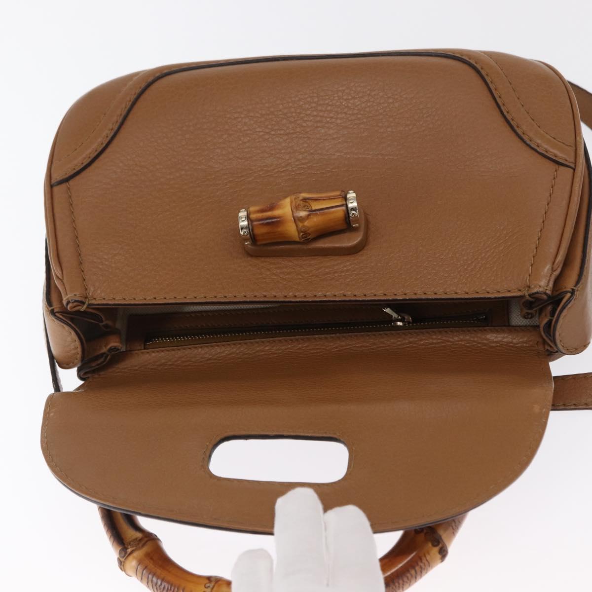 GUCCI New Bamboo Tote Bag Leather 2way Brown Gold 254884 Auth hk3362V