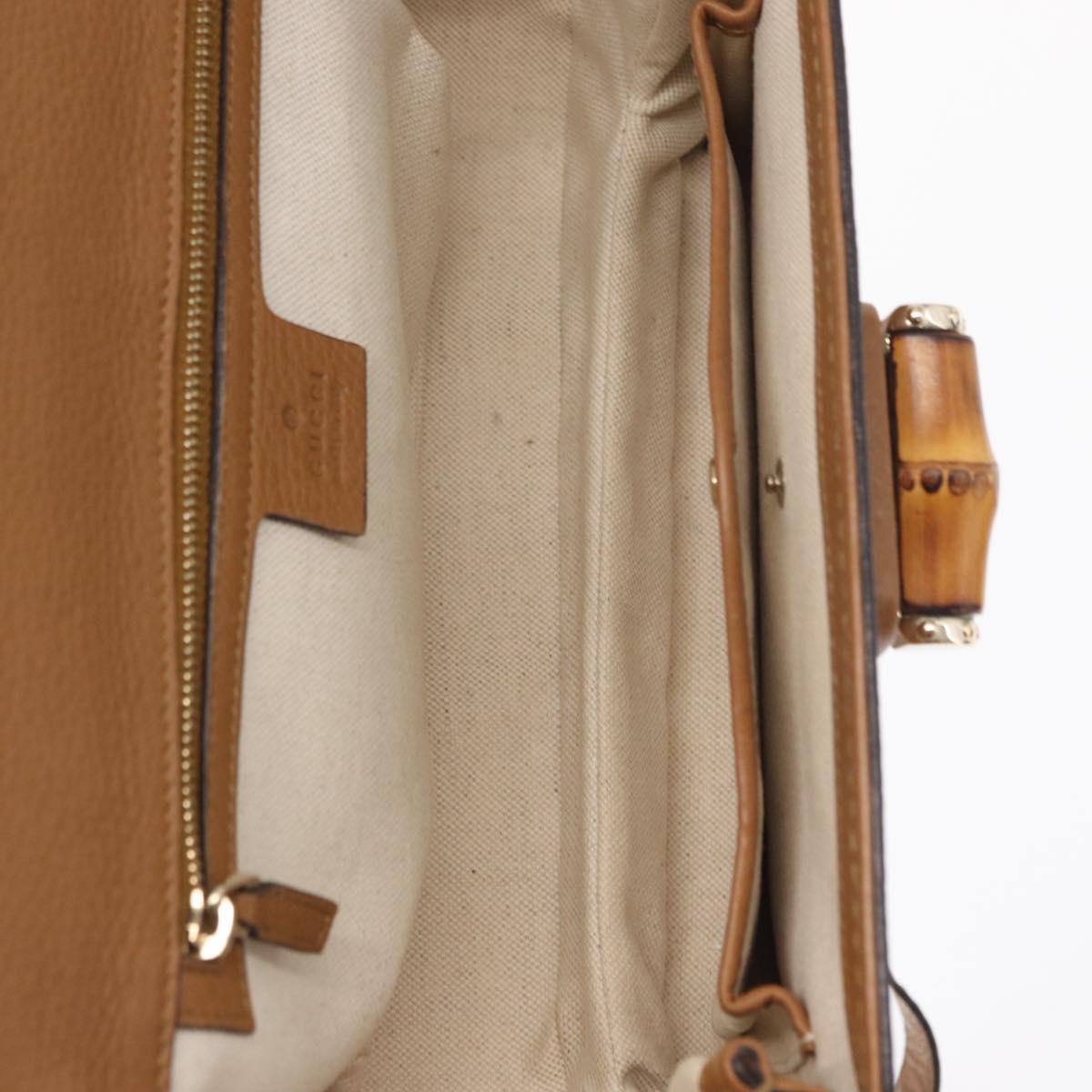 GUCCI New Bamboo Tote Bag Leather 2way Brown Gold 254884 Auth hk3362V