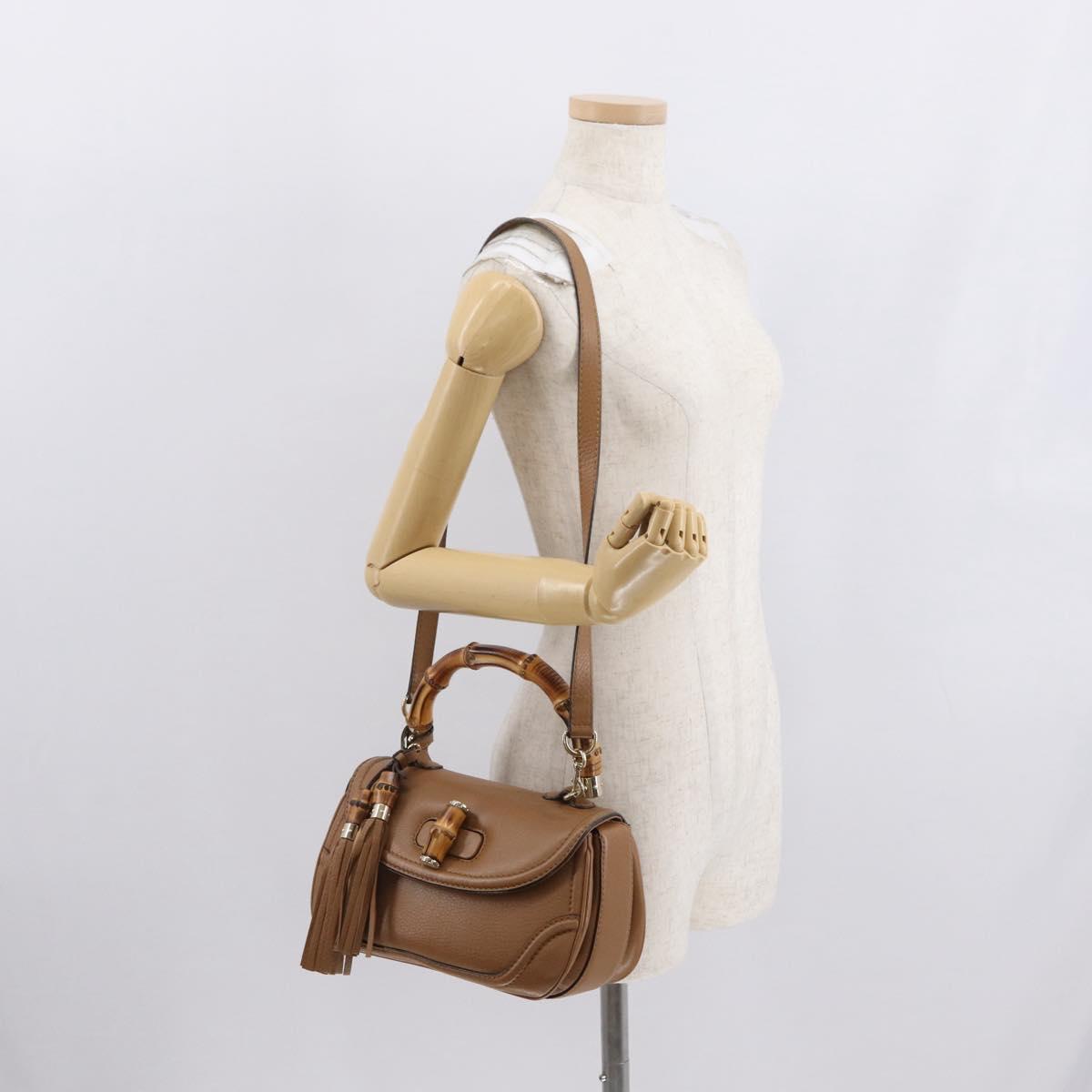 GUCCI New Bamboo Tote Bag Leather 2way Brown Gold 254884 Auth hk3362V