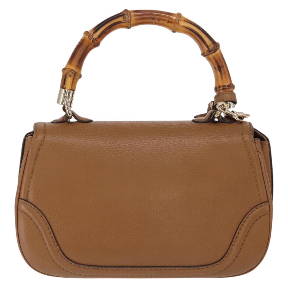 GUCCI New Bamboo Tote Bag Leather 2way Brown Gold 254884 Auth hk3362V
