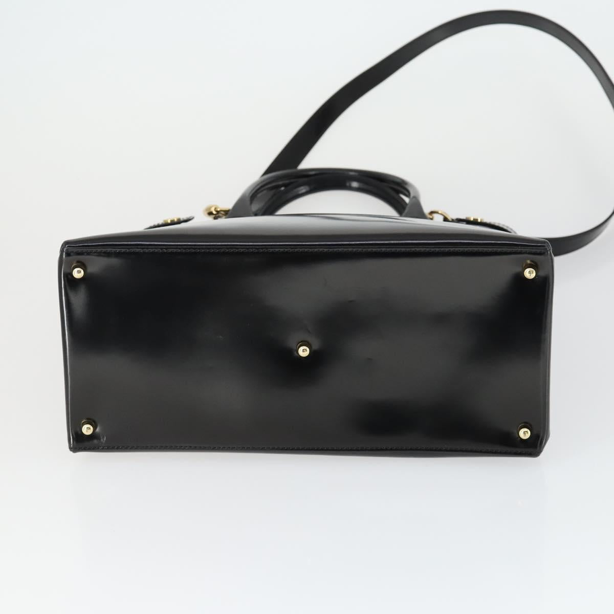 GUCCI Hand Bag Patent leather 2way Black Gold 000 1118 0503 Auth hk3363