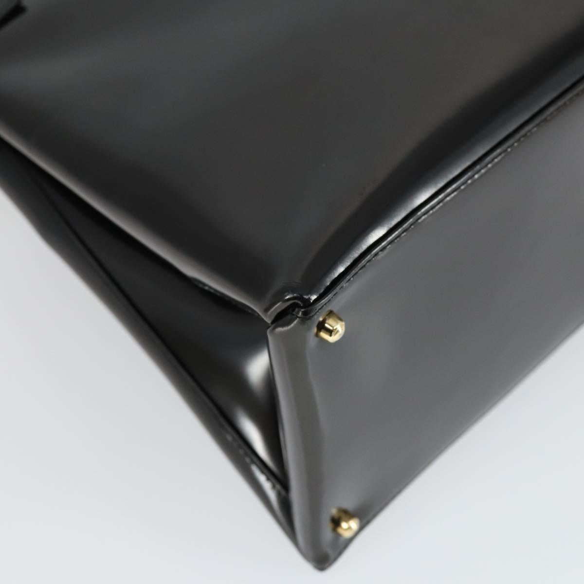 GUCCI Hand Bag Patent leather 2way Black Gold 000 1118 0503 Auth hk3363