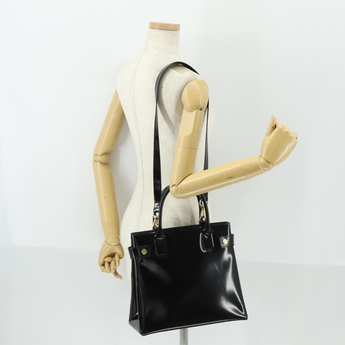 GUCCI Hand Bag Patent leather 2way Black Gold 000 1118 0503 Auth hk3363