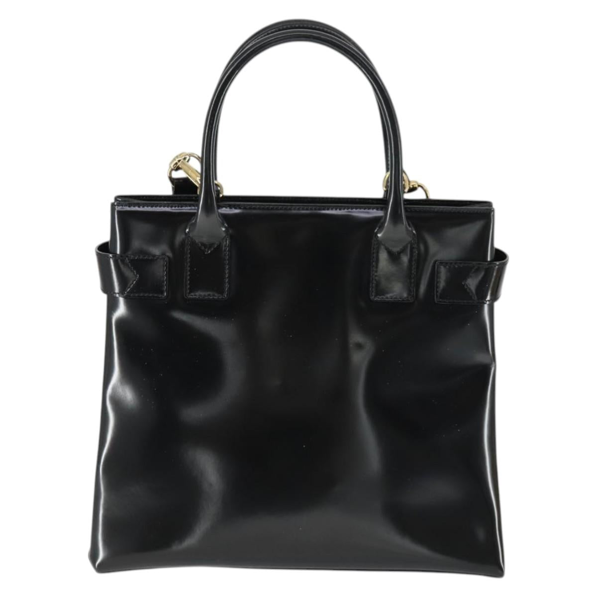 GUCCI Hand Bag Patent leather 2way Black Gold 000 1118 0503 Auth hk3363