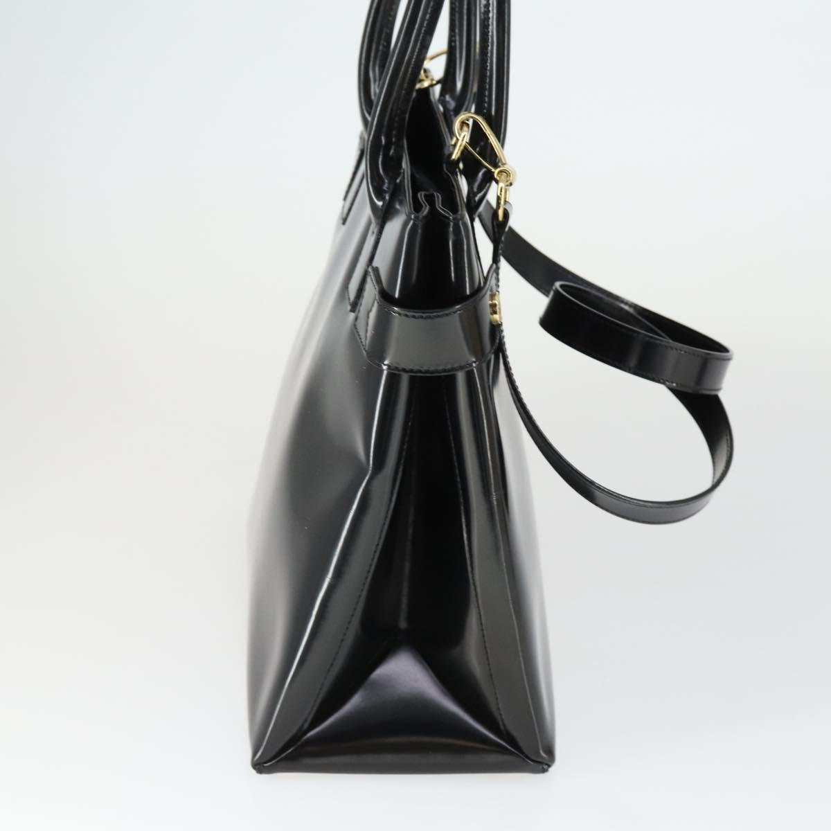 GUCCI Hand Bag Patent leather 2way Black Gold 000 1118 0503 Auth hk3363
