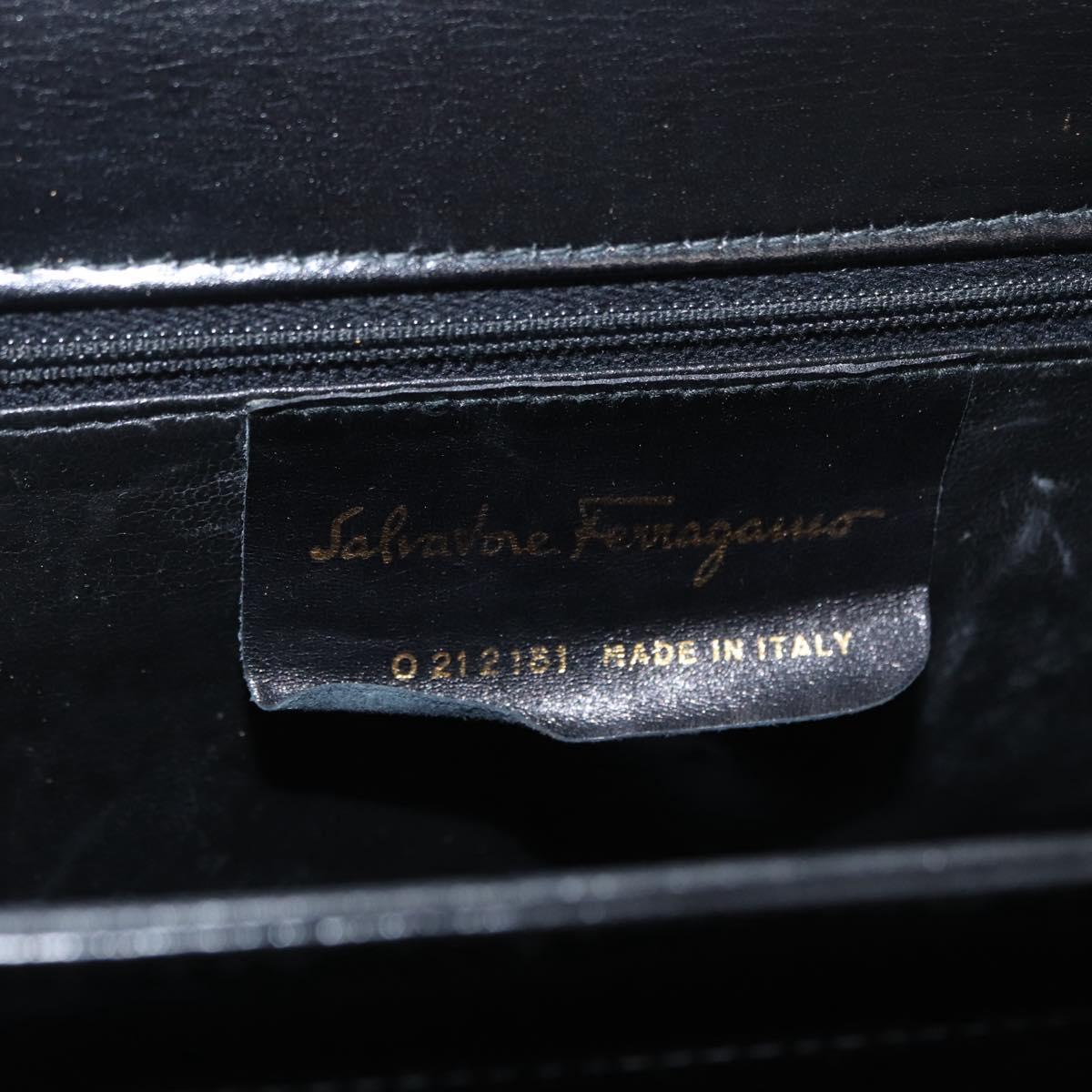 Salvatore Ferragamo Gancini Hand Bag Leather 2way Black Gold Auth hk3364