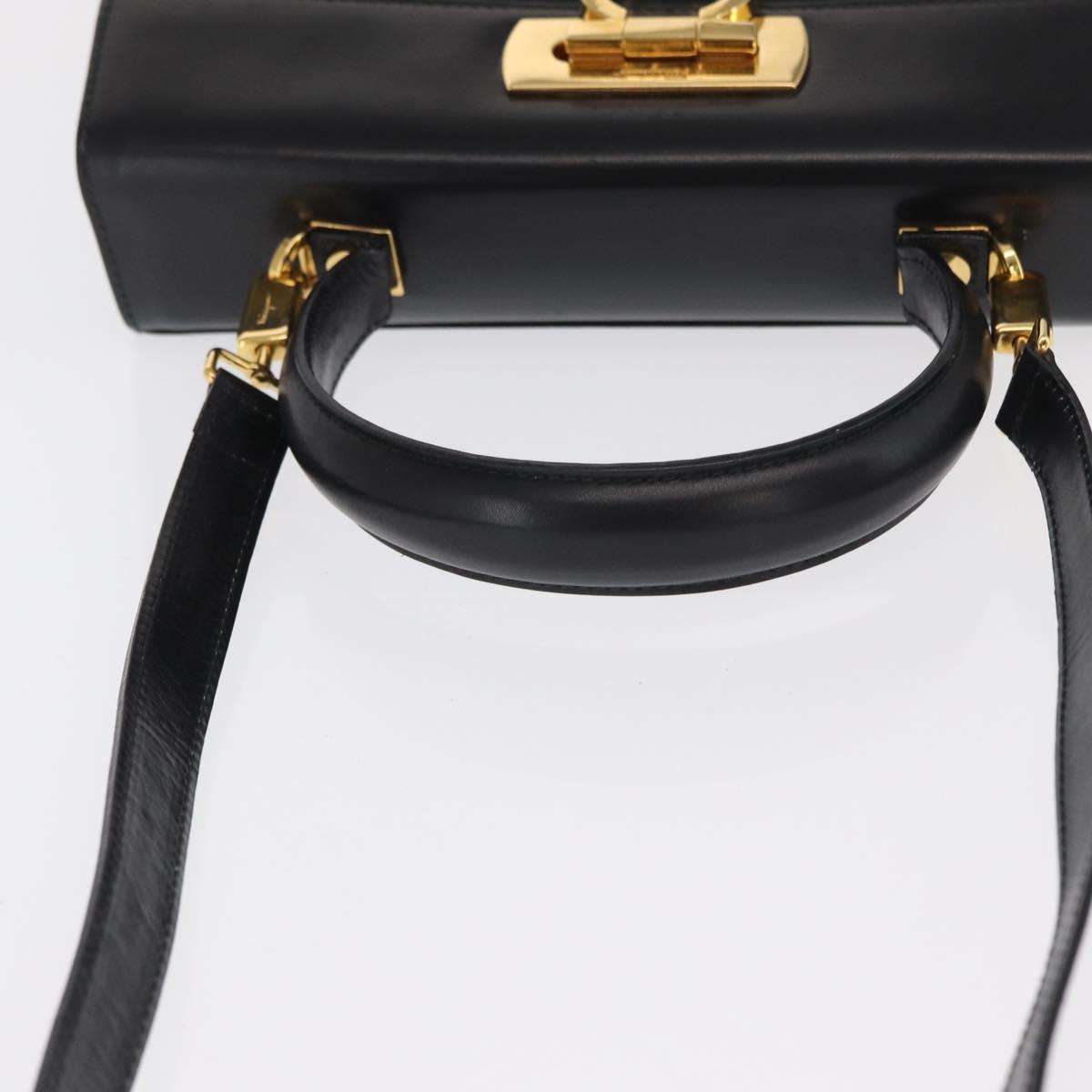 Salvatore Ferragamo Gancini Hand Bag Leather 2way Black Gold Auth hk3364