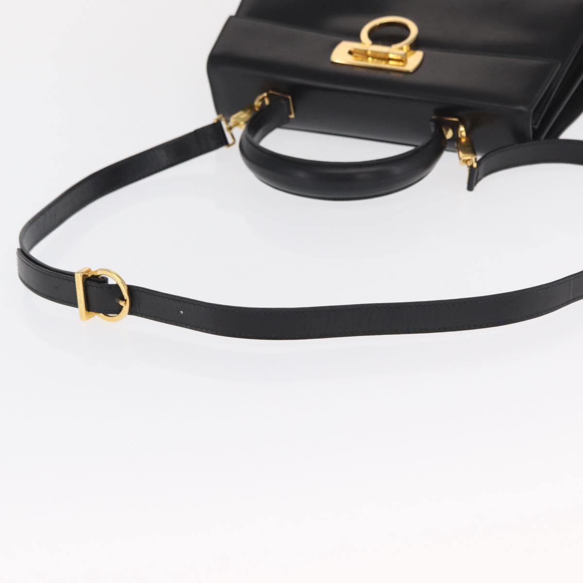 Salvatore Ferragamo Gancini Hand Bag Leather 2way Black Gold Auth hk3364