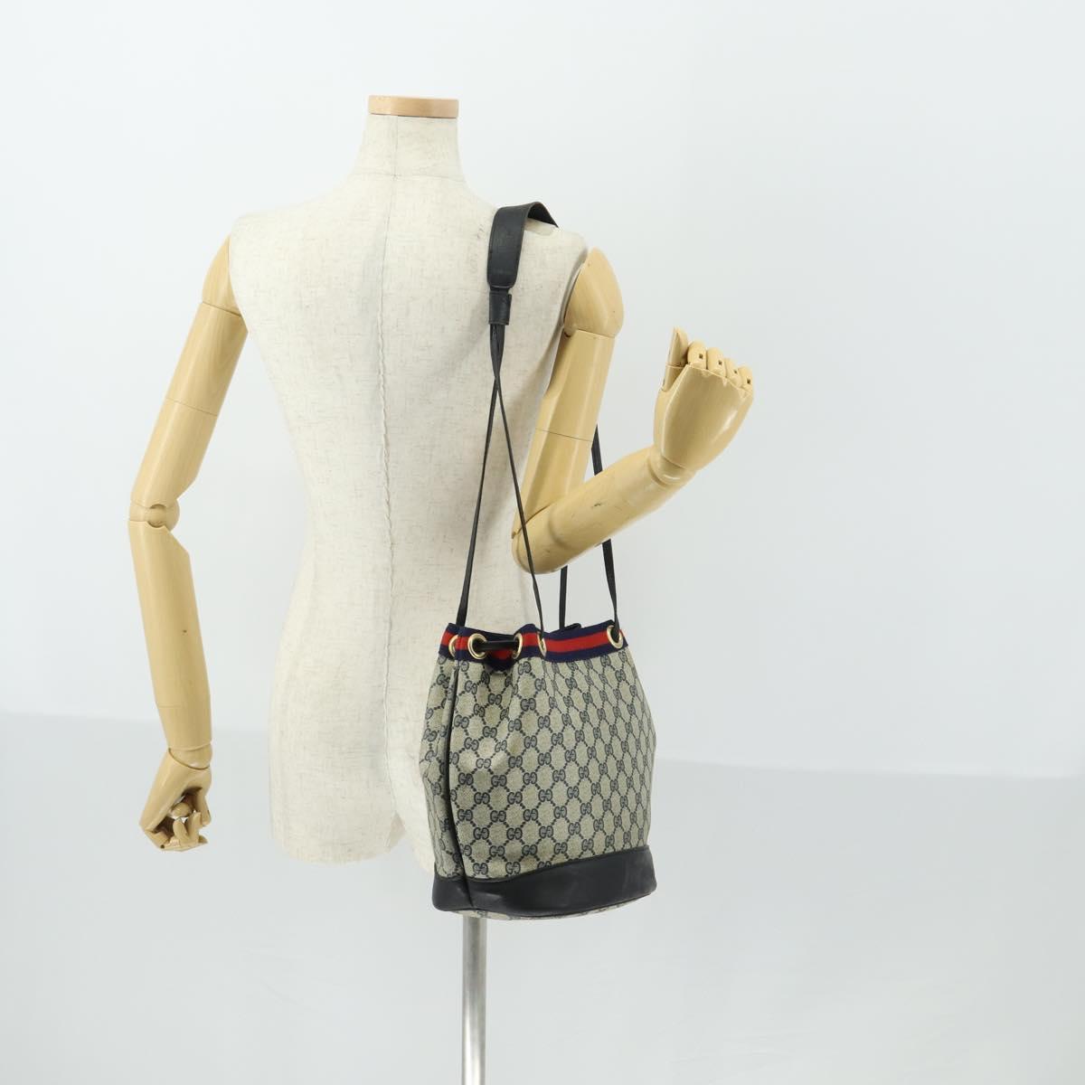 GUCCI GG Supreme Sherry Line Shoulder Bag PVC Navy Gold Auth hk3367