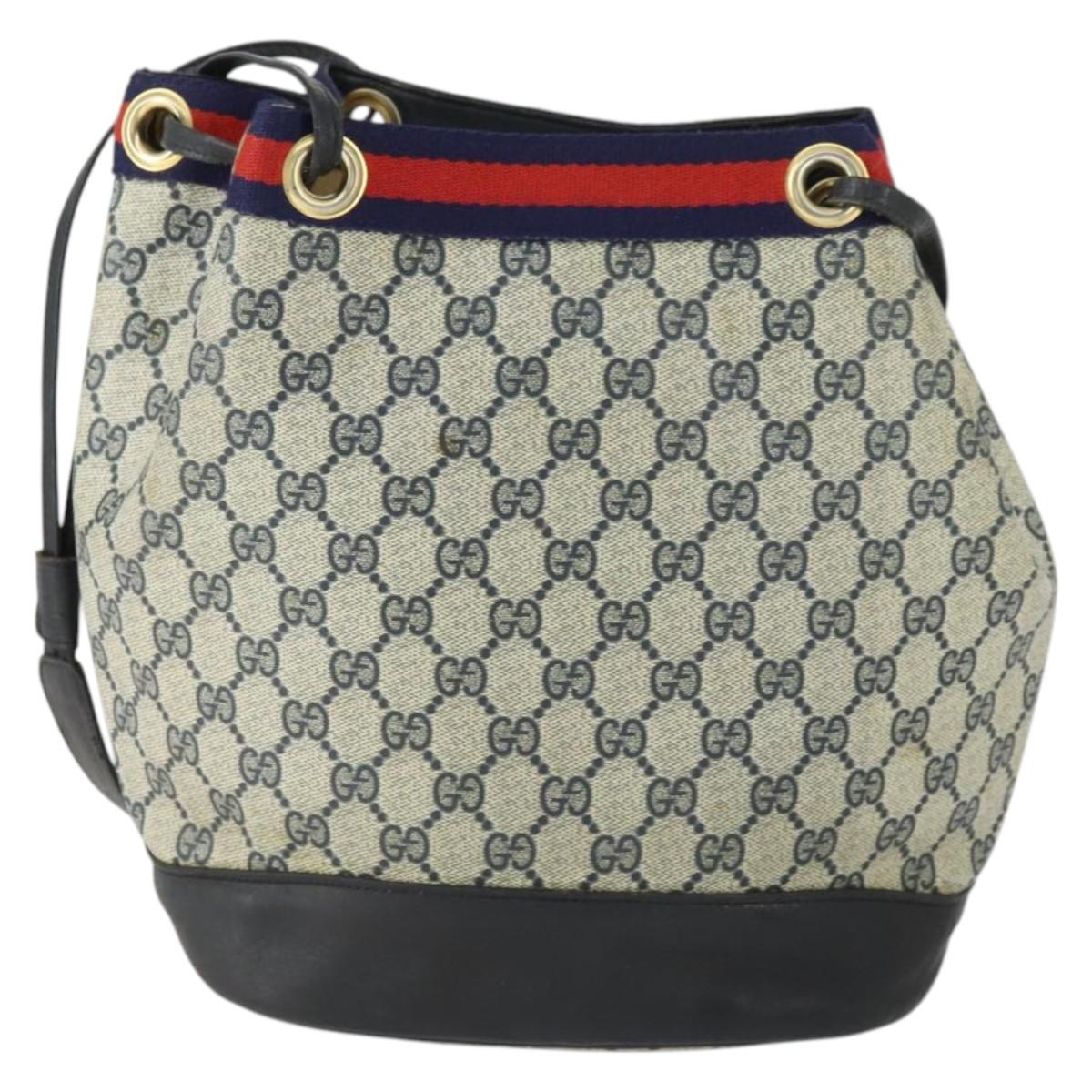 GUCCI GG Supreme Sherry Line Shoulder Bag PVC Navy Gold Auth hk3367
