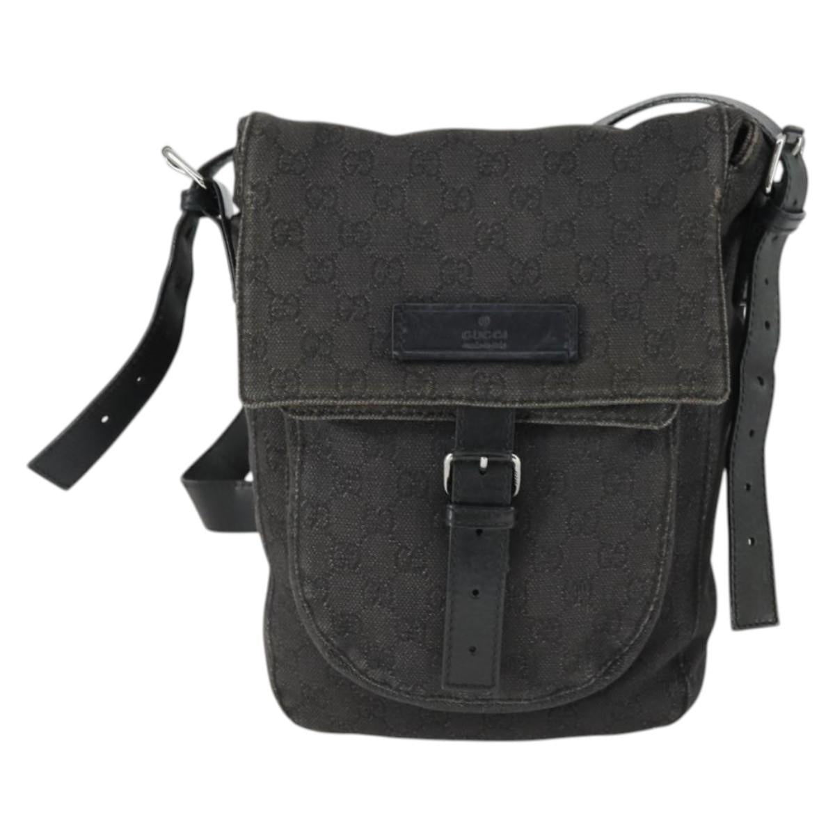 GUCCI GG Canvas Shoulder Bag Black Silver 101654 Auth hk3369
