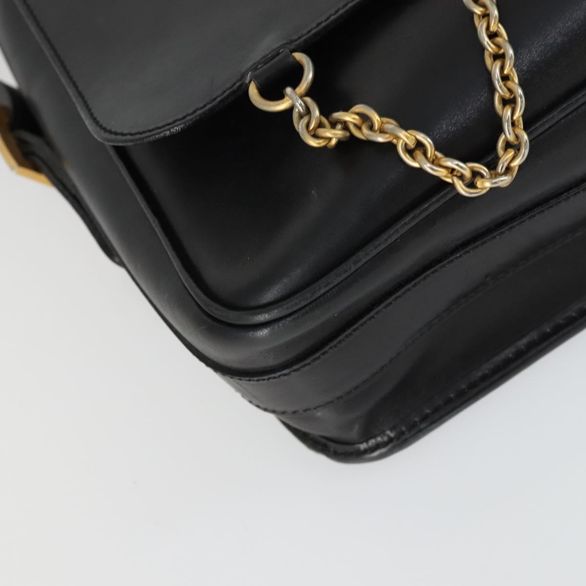 CELINE Shoulder Bag Leather Black Gold Auth hk3373