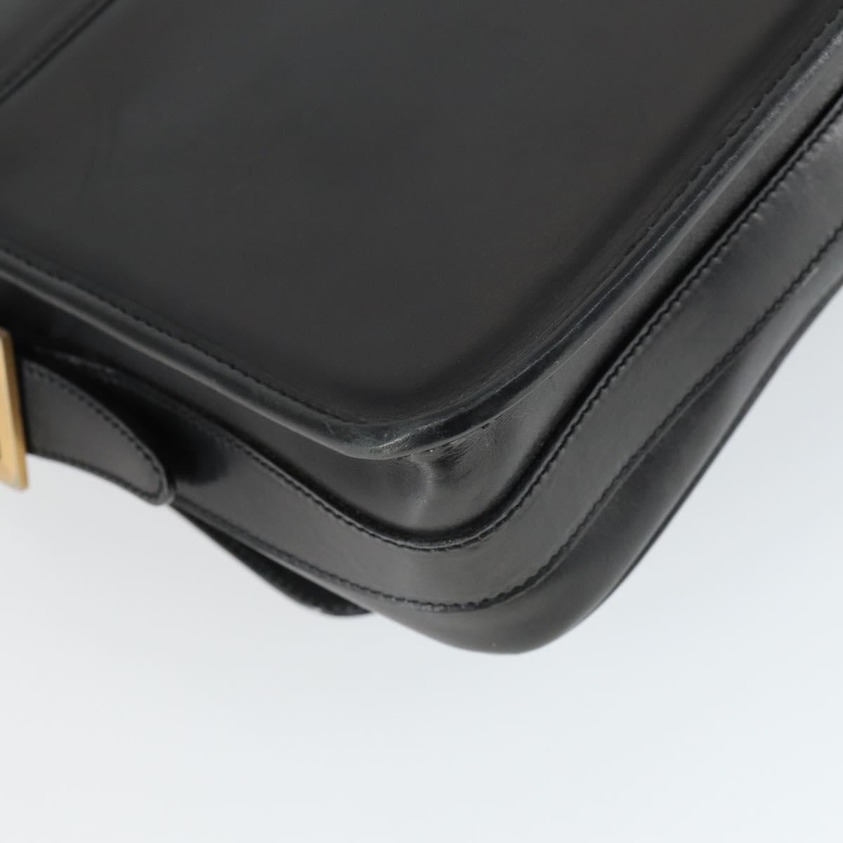 CELINE Shoulder Bag Leather Black Gold Auth hk3373